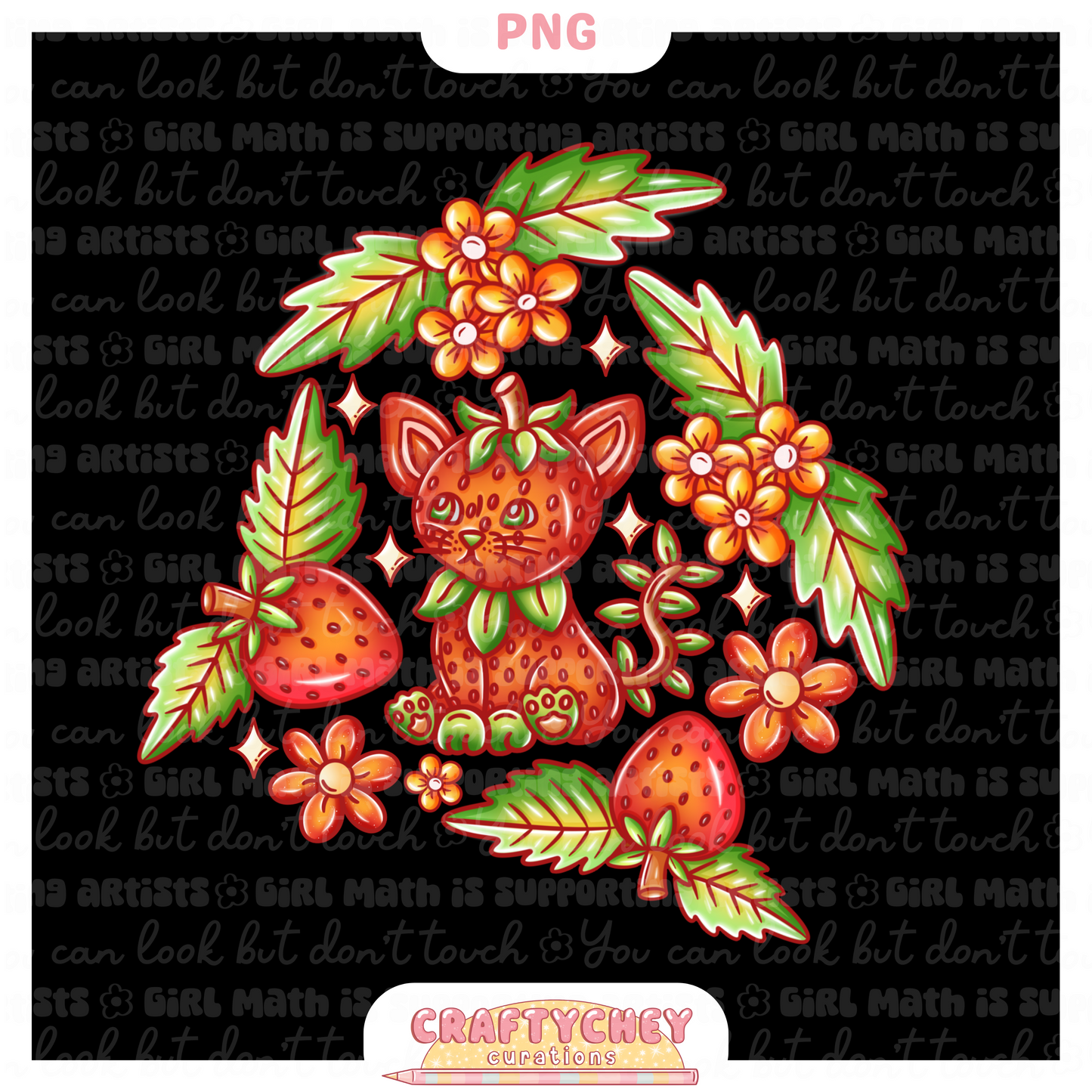 Strawberry Cats (Seamless + PNG)
