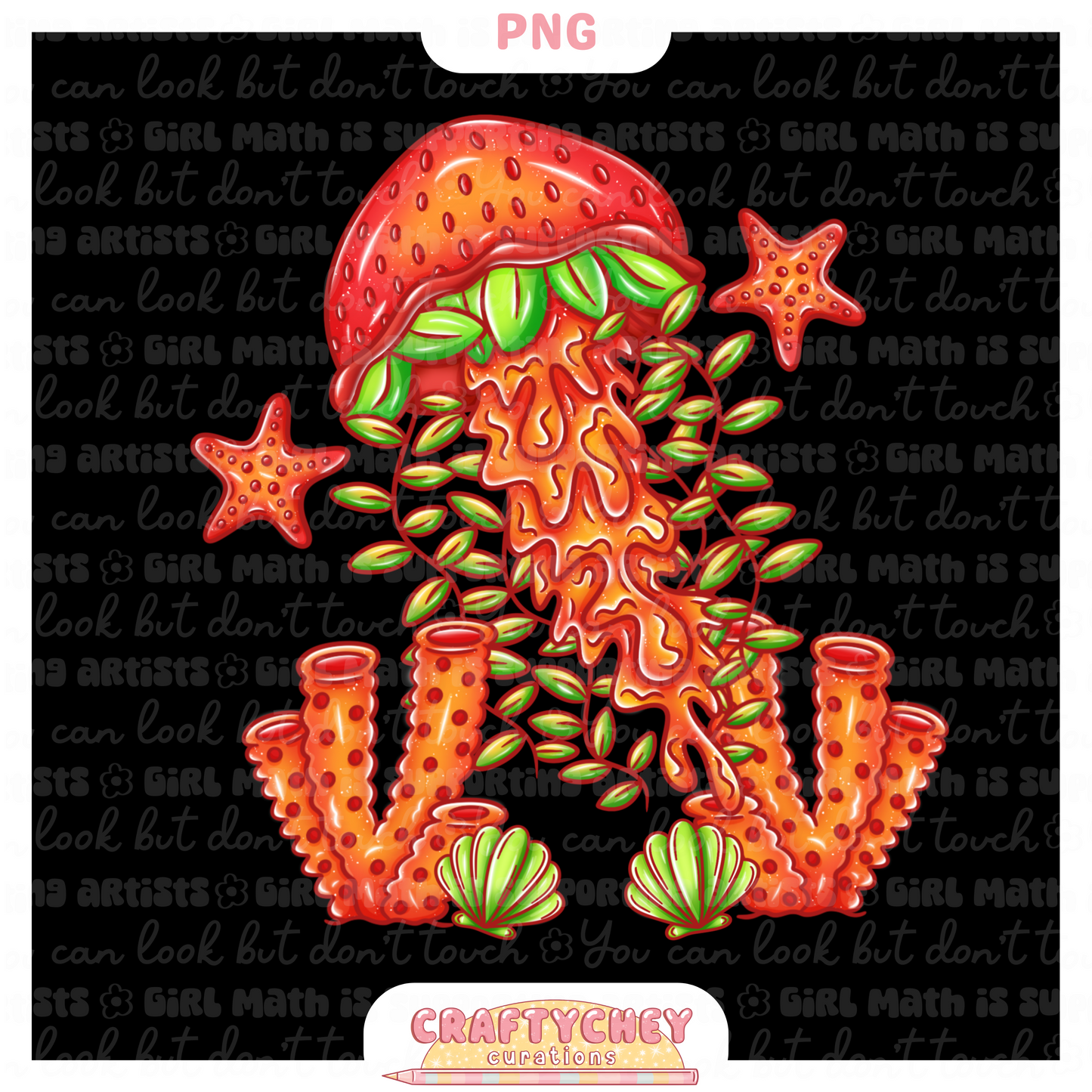 Strawberry Jellyfish (Seamless + PNG)