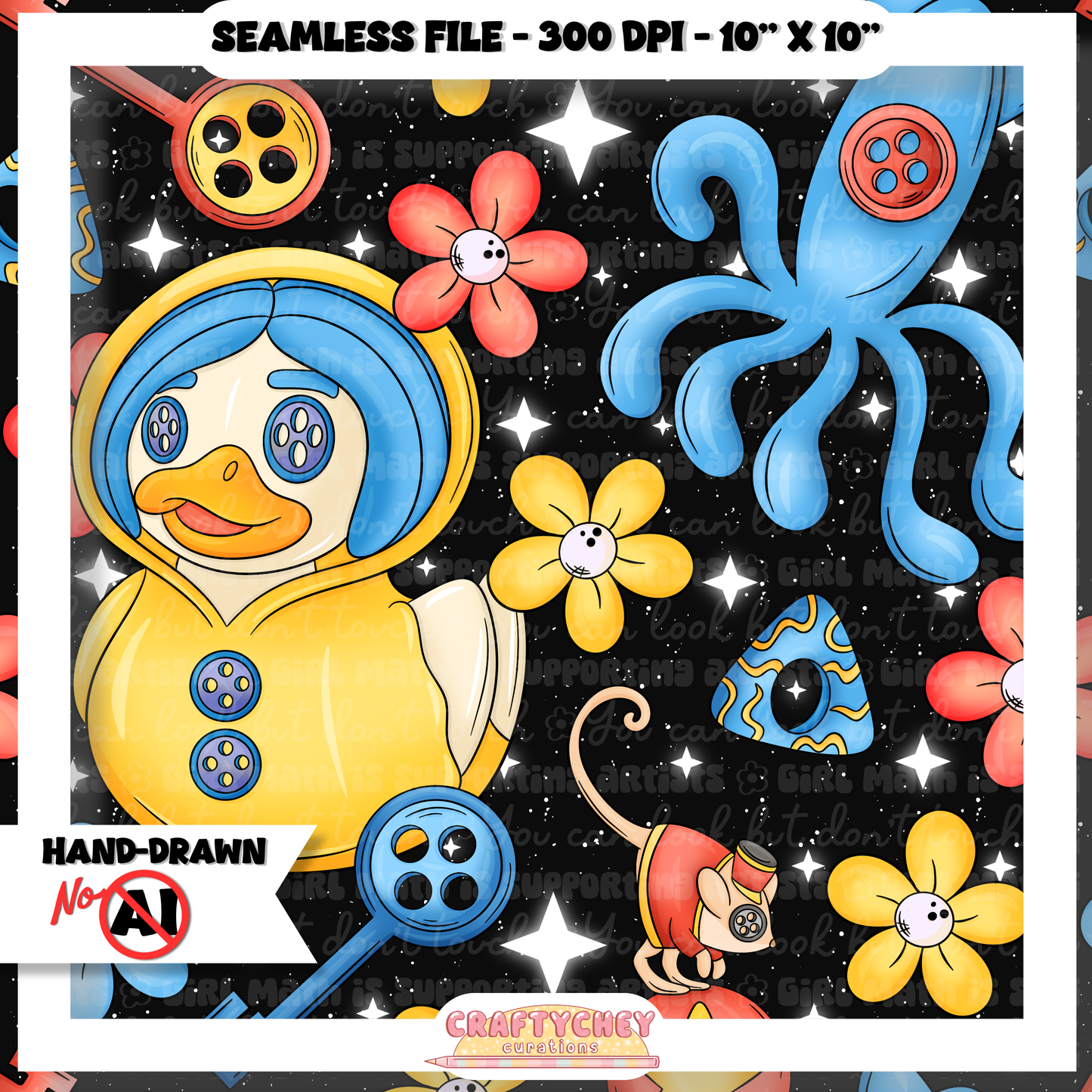 Button Girl Ducks (Seamless + PNG)