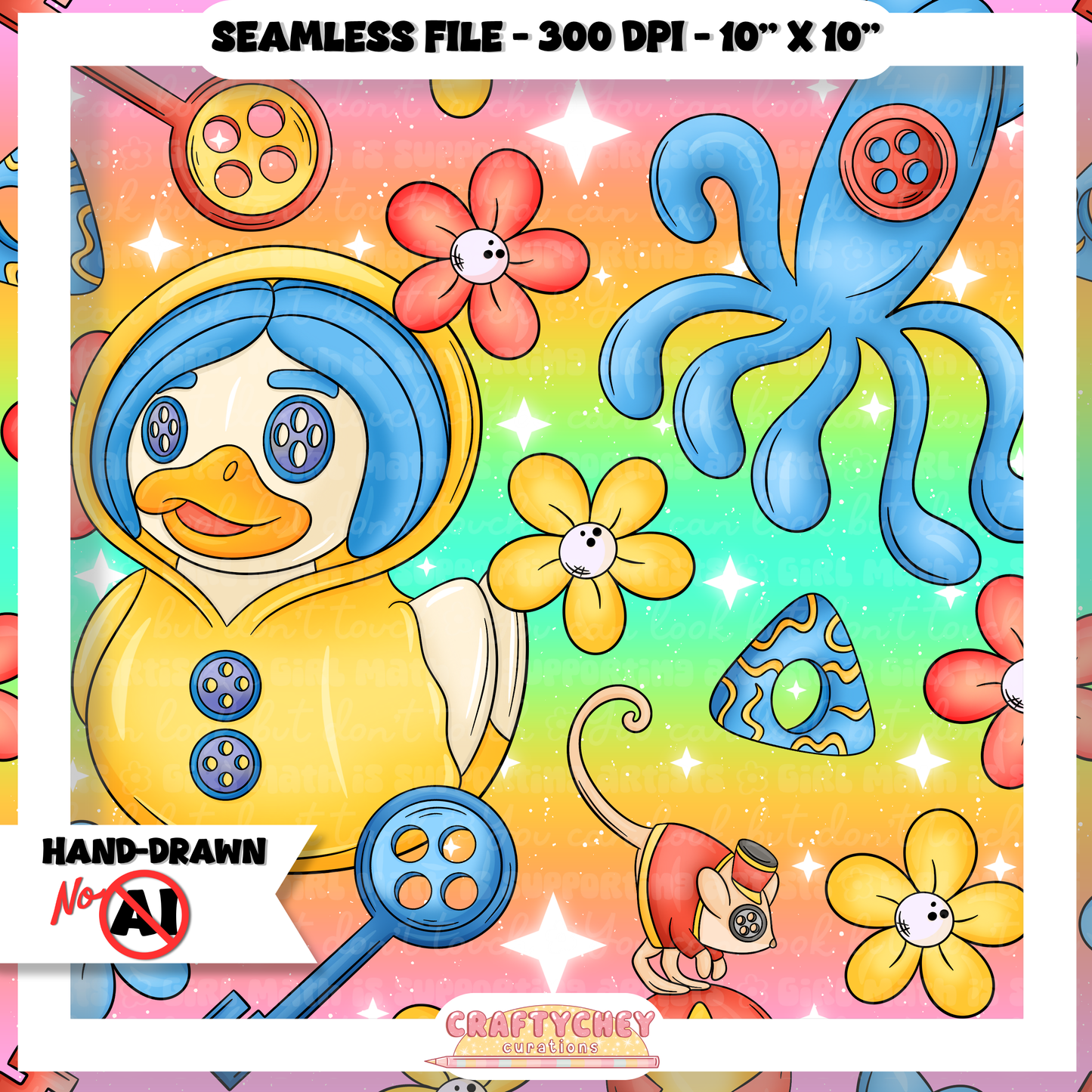 Button Girl Ducks (Seamless + PNG)