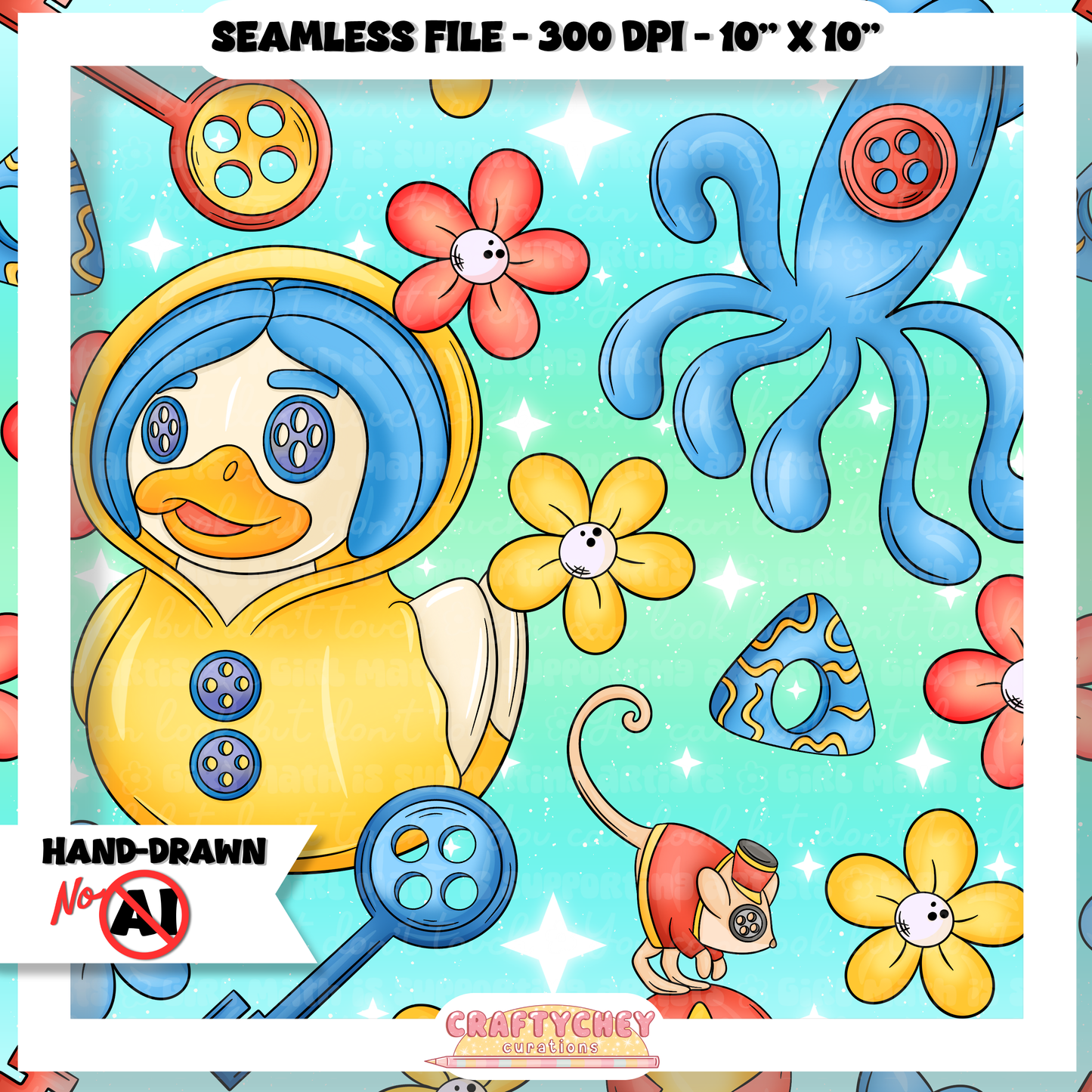 Button Girl Ducks (Seamless + PNG)
