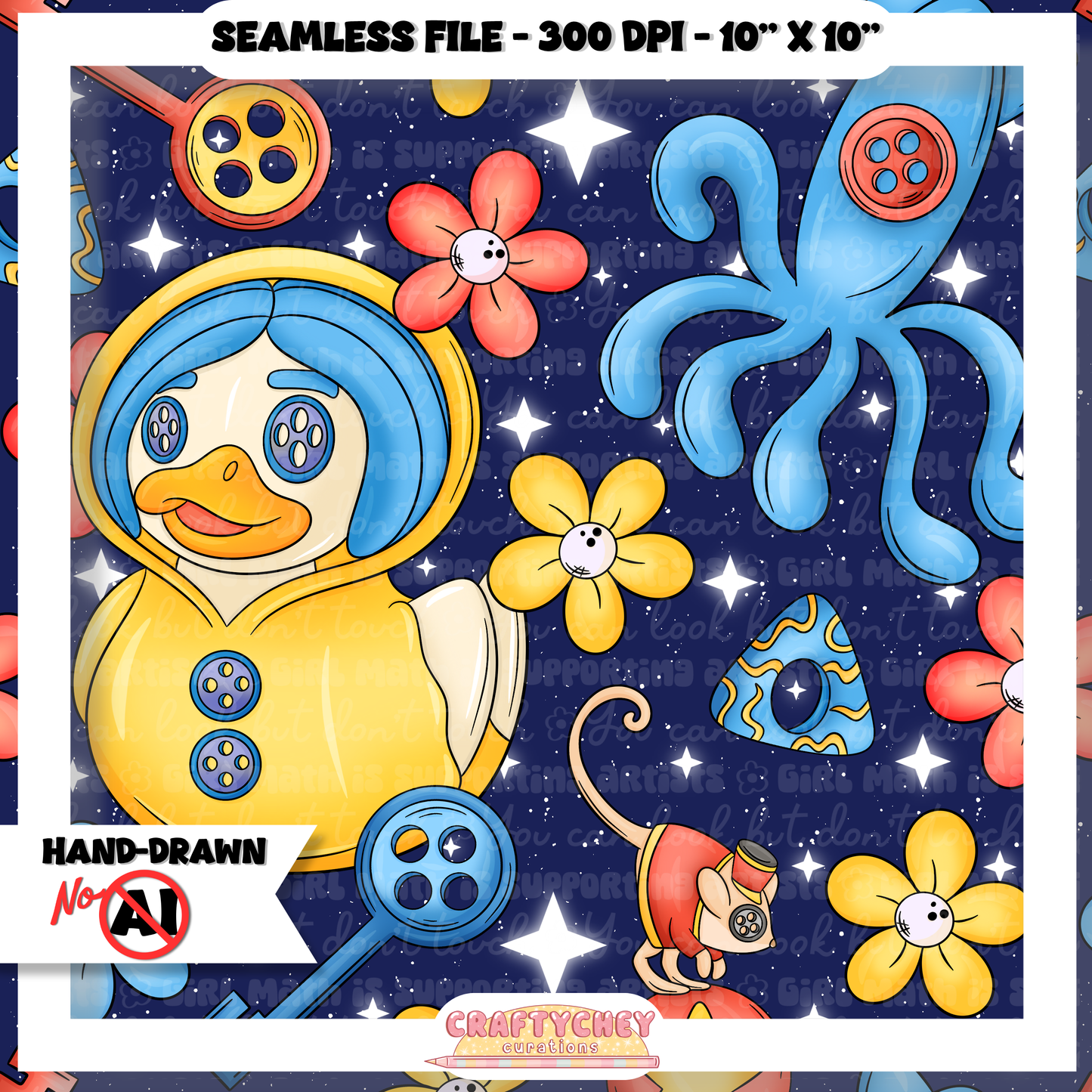 Button Girl Ducks (Seamless + PNG)