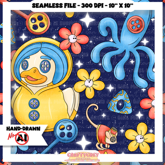 Button Girl Ducks (Seamless + PNG)