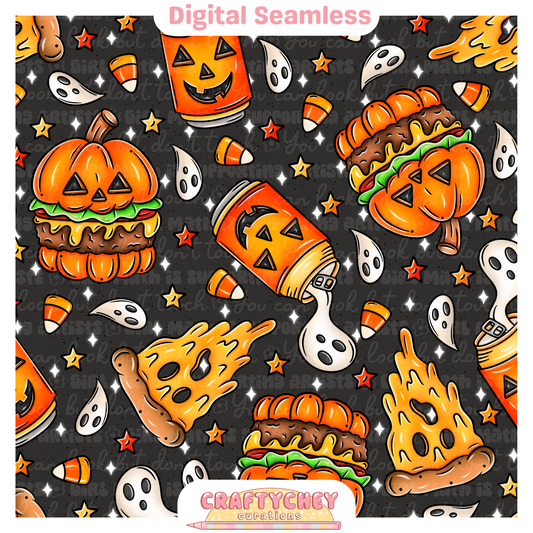 Spooky Junk Foodies (Seamless + PNG)