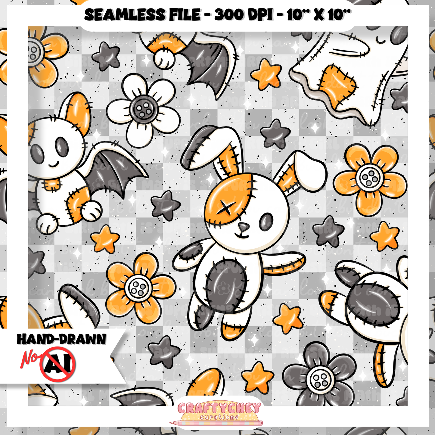 Patchwork Halloween Plushies (Seamless + PNG)