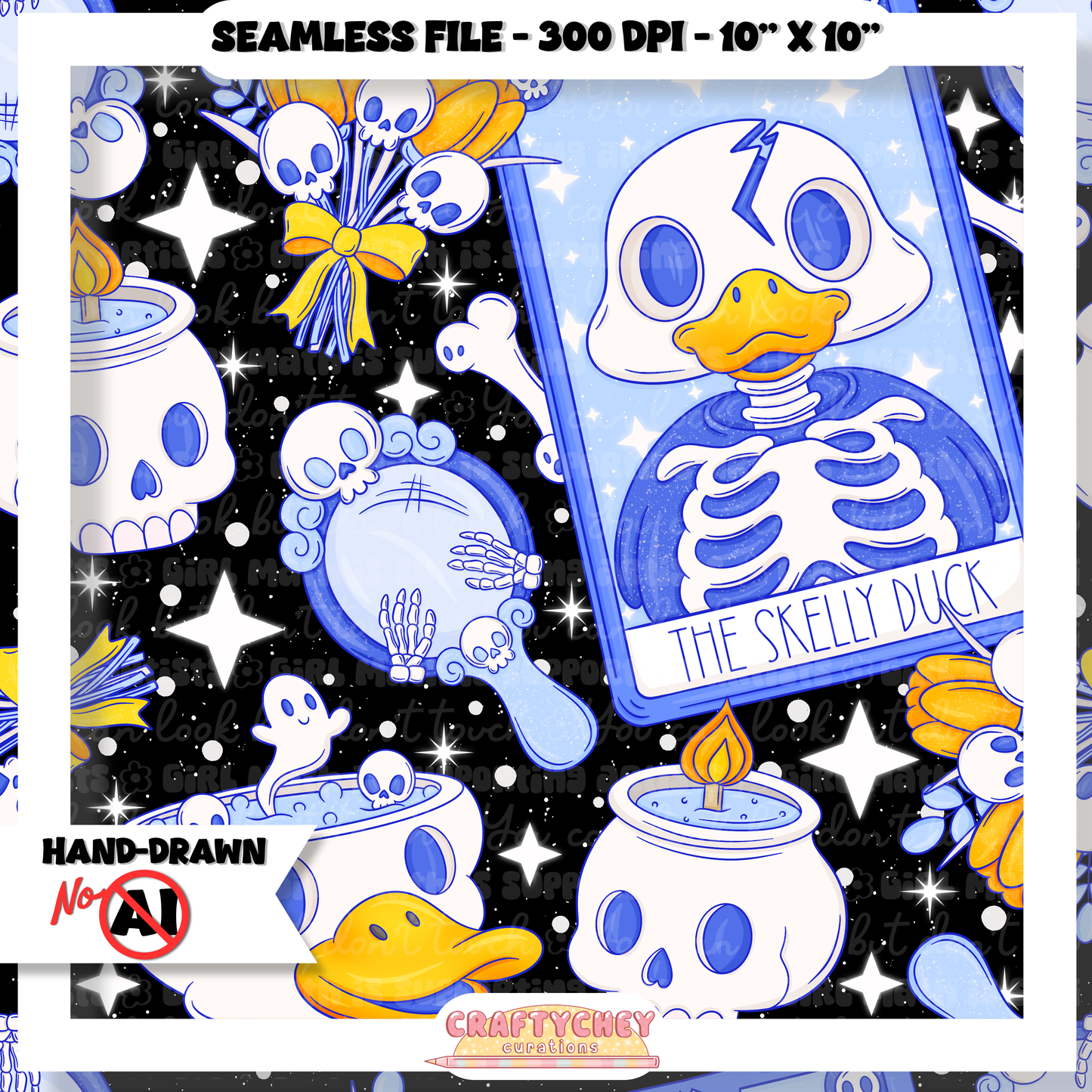 Skelly Duck Tarot : Blue (Seamless + PNG)