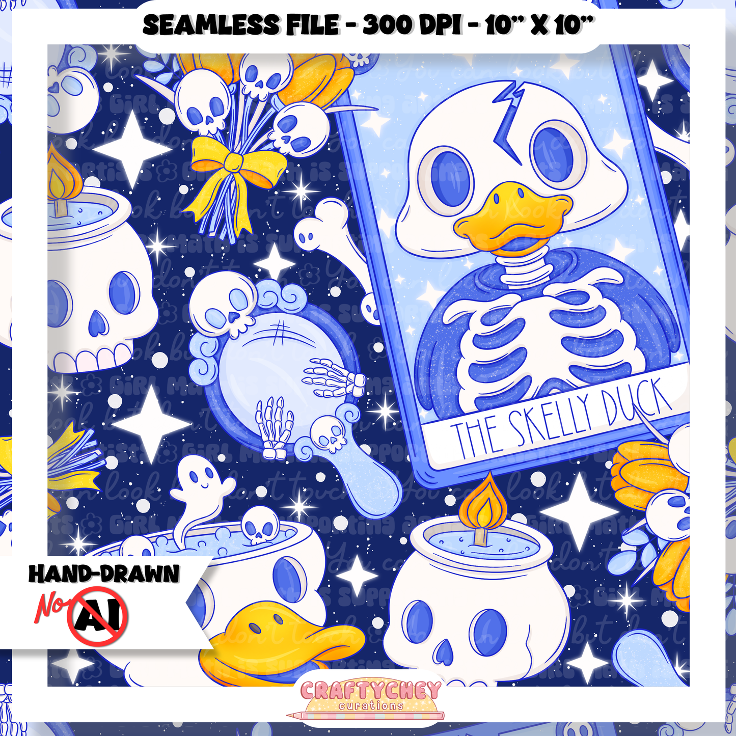 Skelly Duck Tarot : Blue (Seamless + PNG)