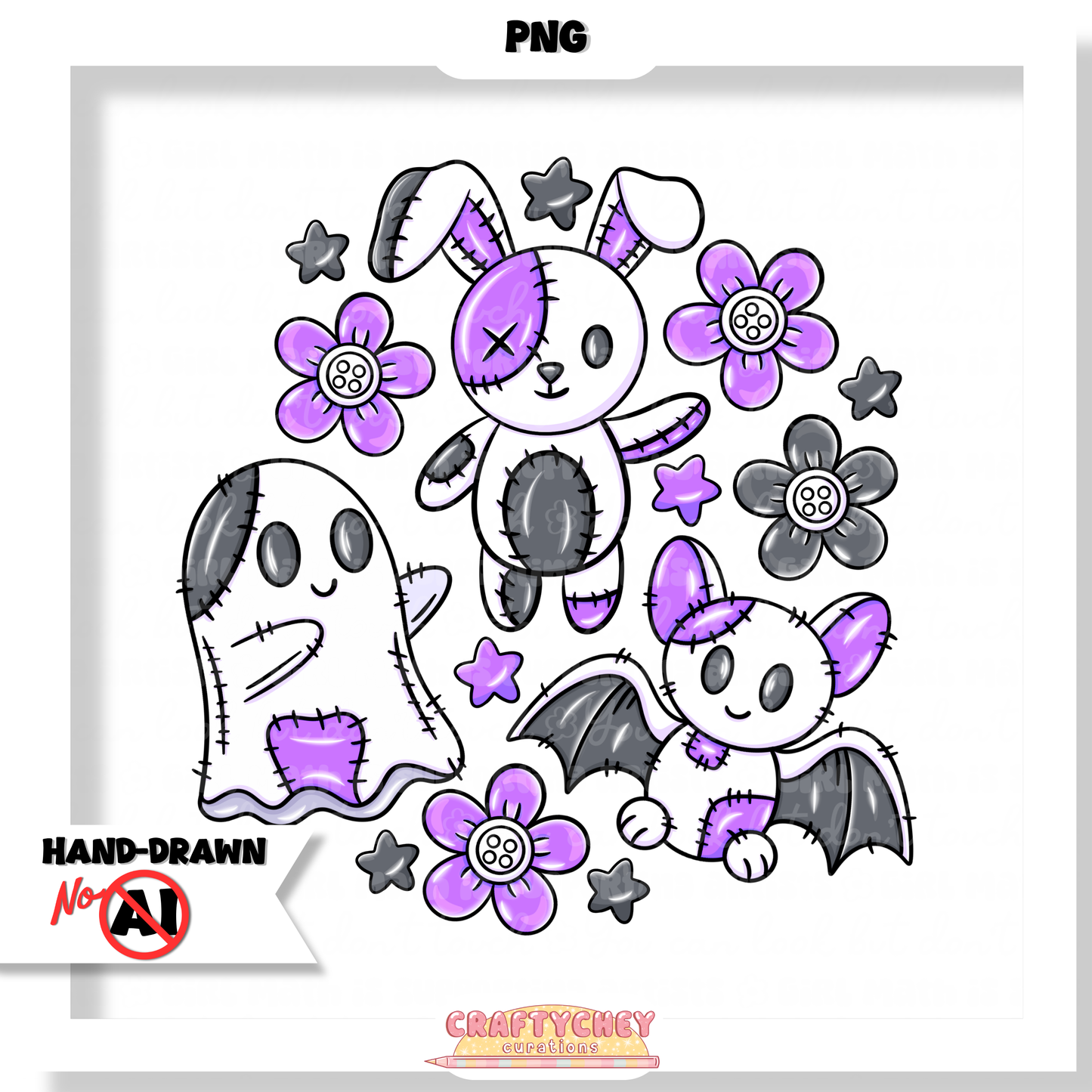 Patchwork Halloween Plushies (Seamless + PNG)