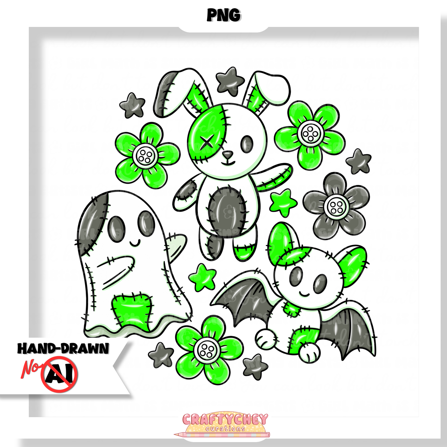 Patchwork Halloween Plushies (Seamless + PNG)