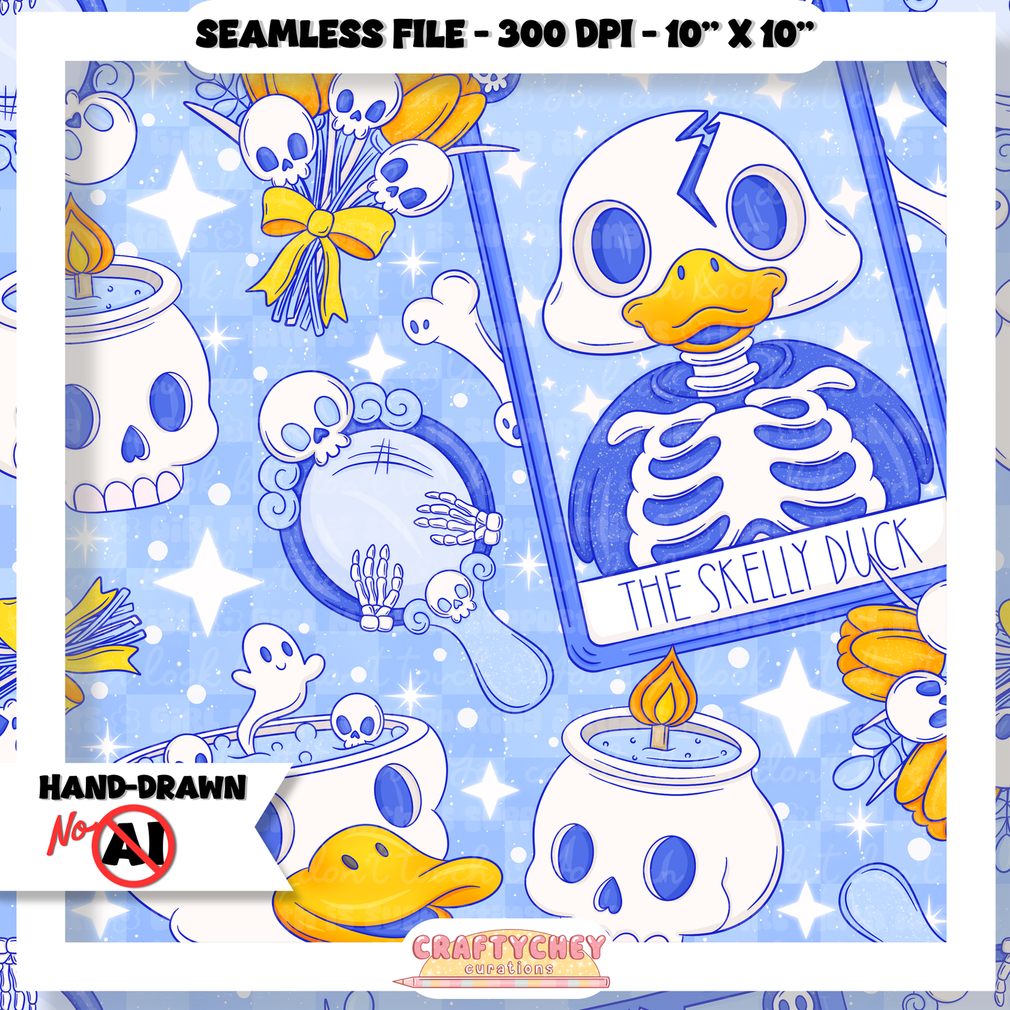 Skelly Duck Tarot : Blue (Seamless + PNG)