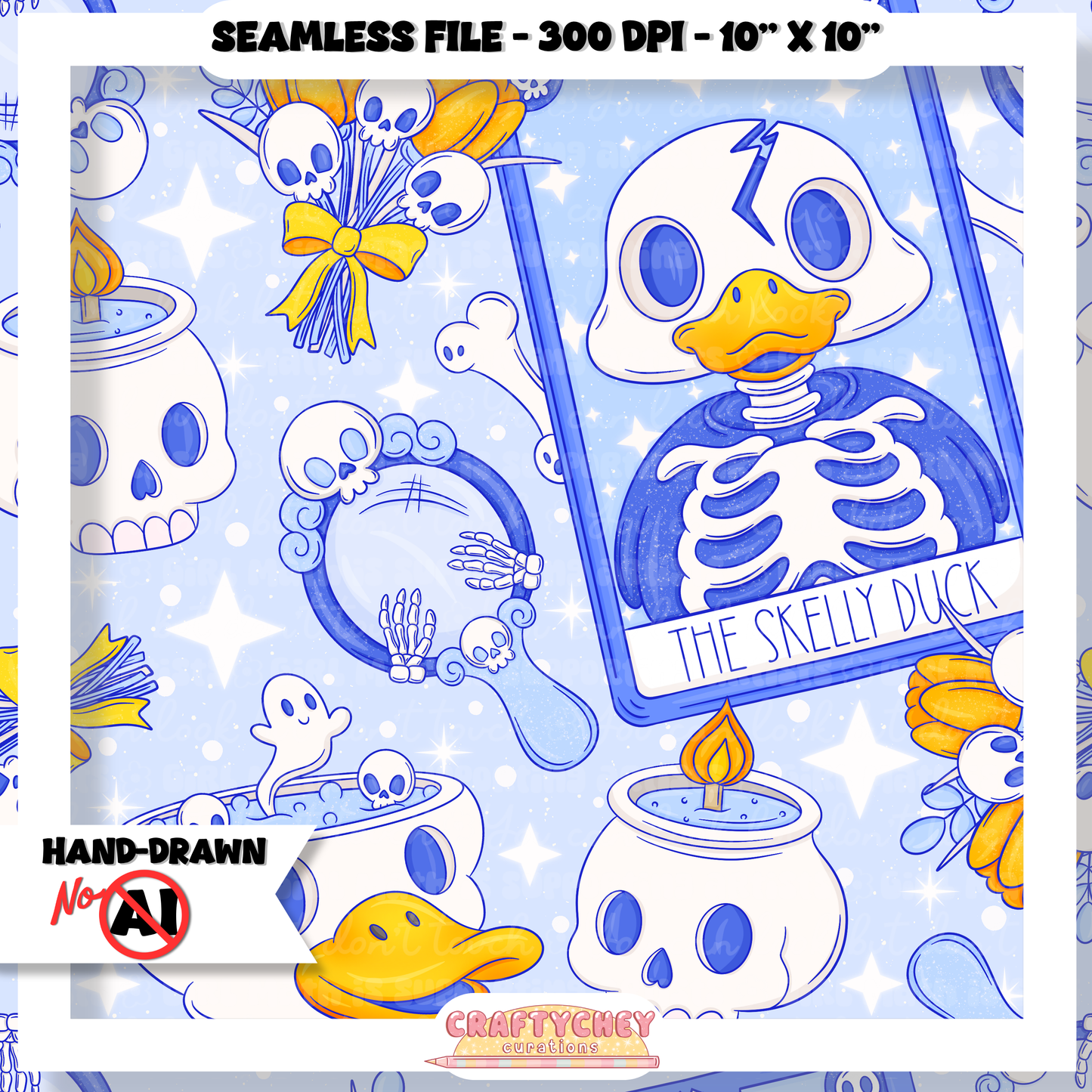 Skelly Duck Tarot : Blue (Seamless + PNG)