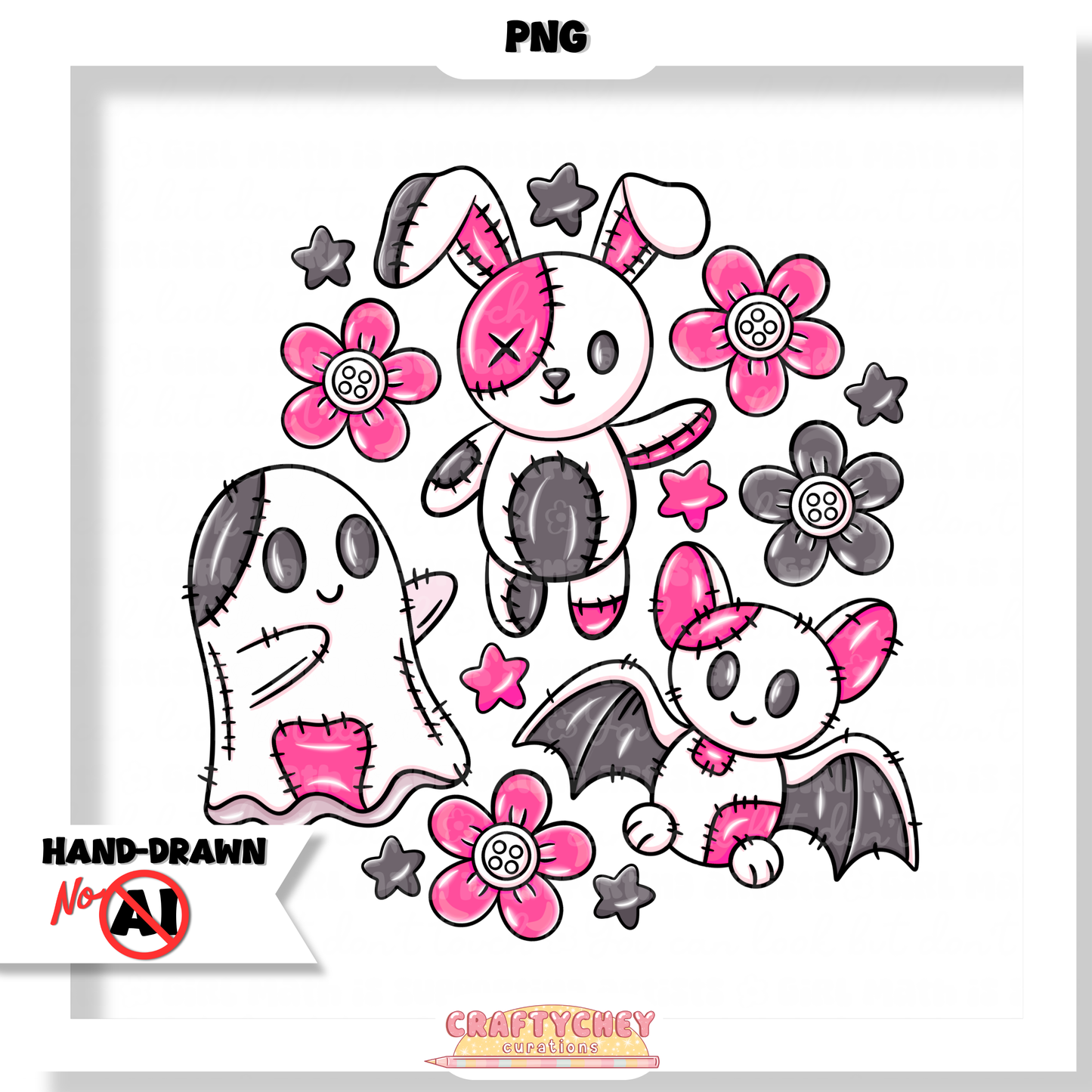 Patchwork Halloween Plushies (Seamless + PNG)