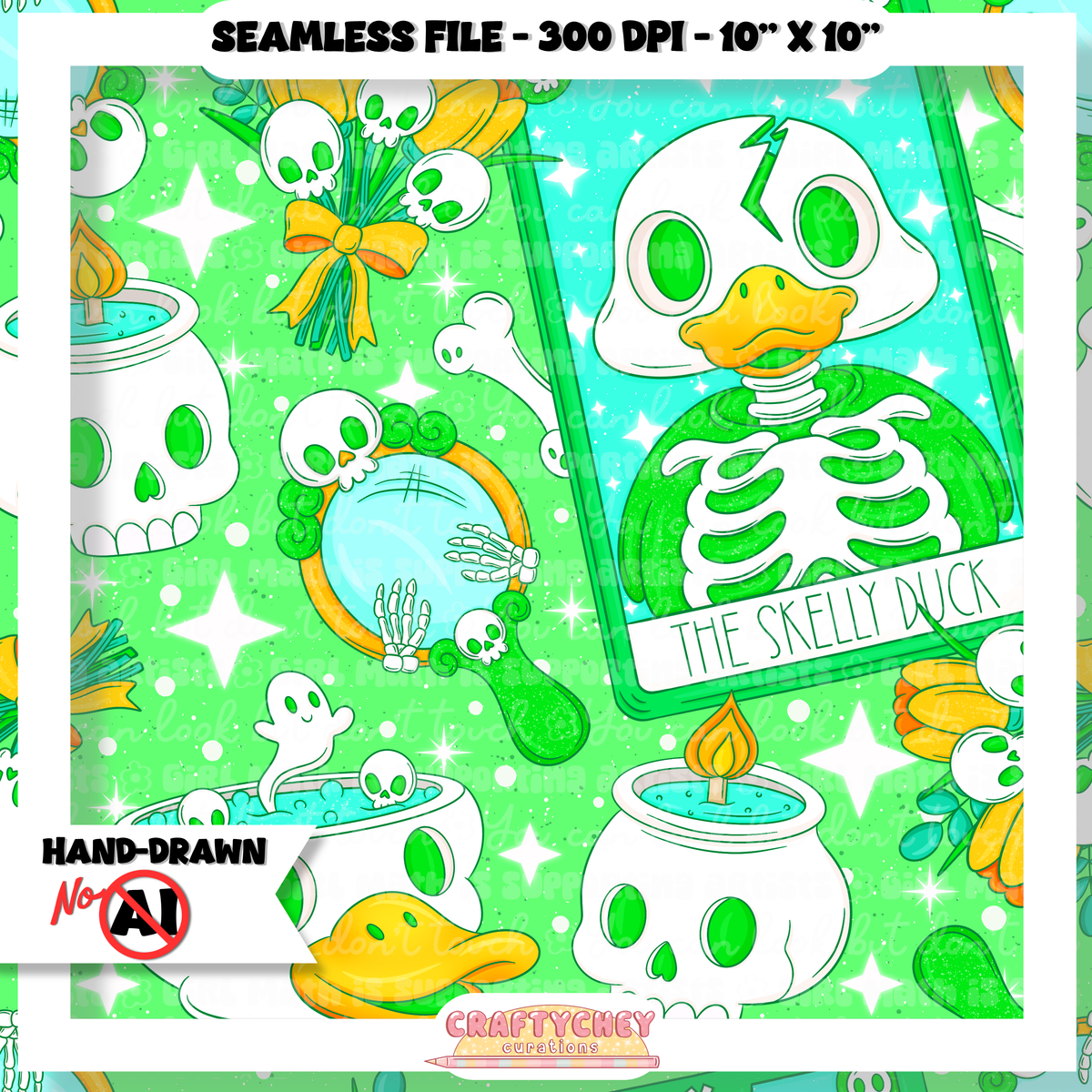 Skelly Duck Tarot : Green (Seamless + PNG)
