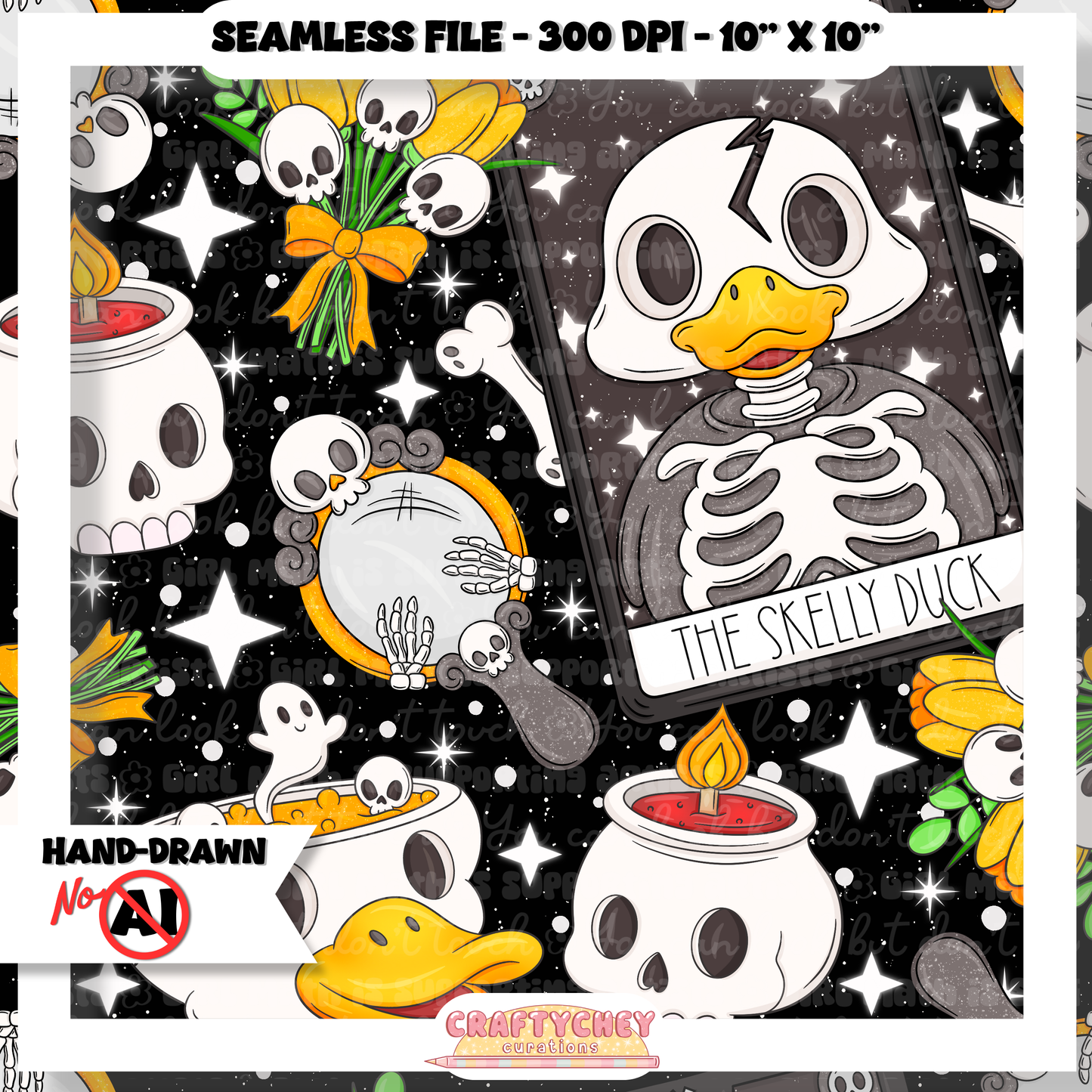 Skelly Duck Tarot : Black (Seamless + PNG)