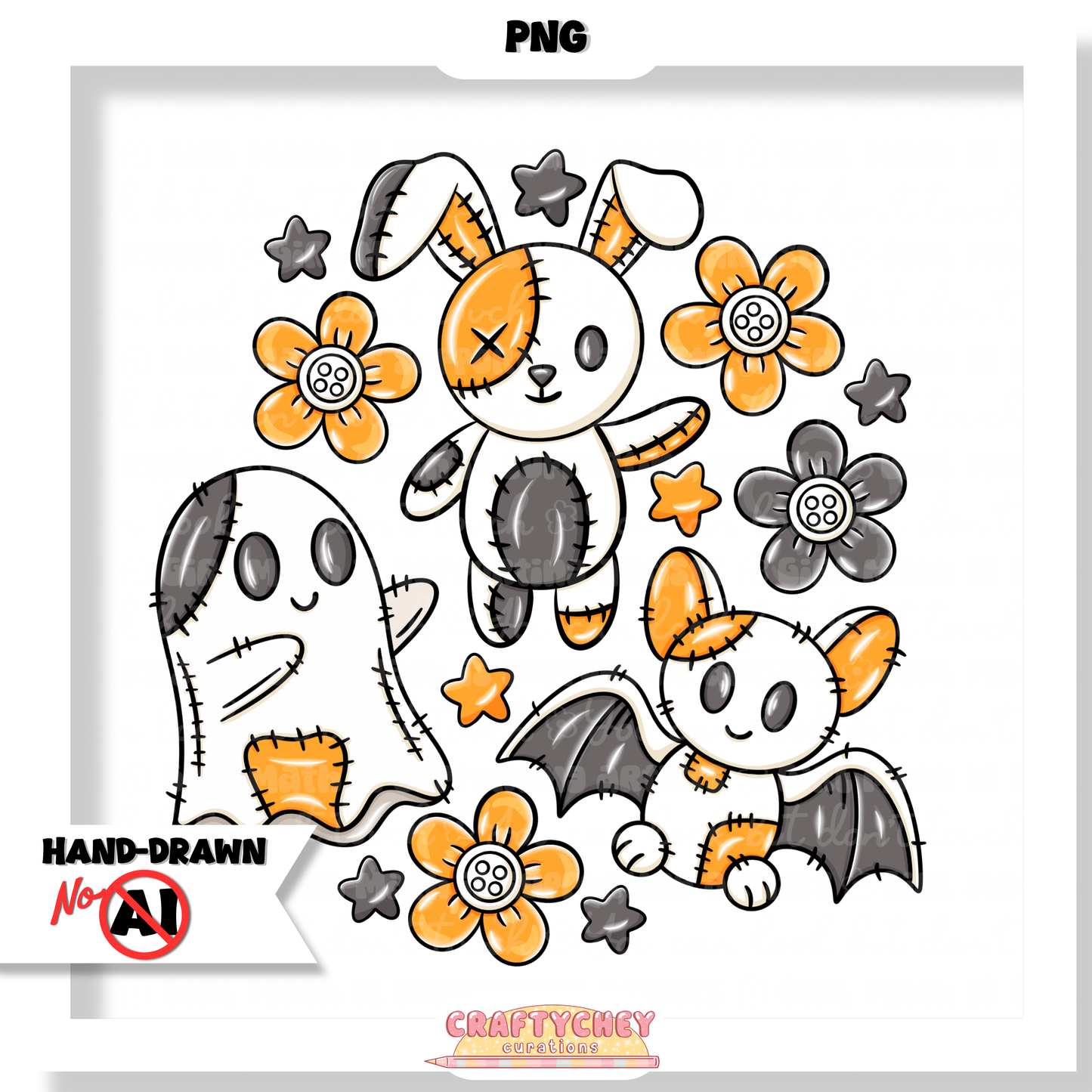 Patchwork Halloween Plushies (Seamless + PNG)