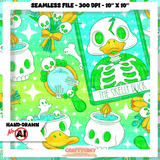 Skelly Duck Tarot : Green (Seamless + PNG)