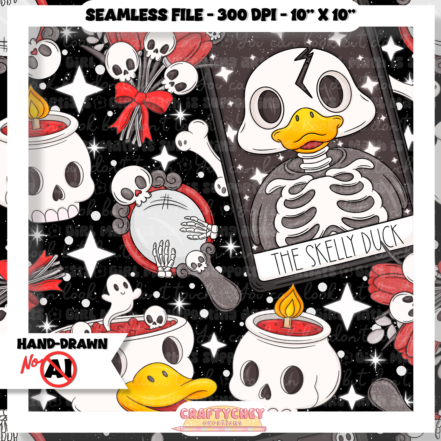 Skelly Duck Tarot : Black (Seamless + PNG)