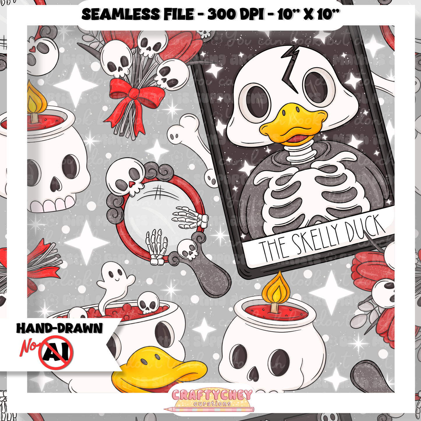 Skelly Duck Tarot : Black (Seamless + PNG)