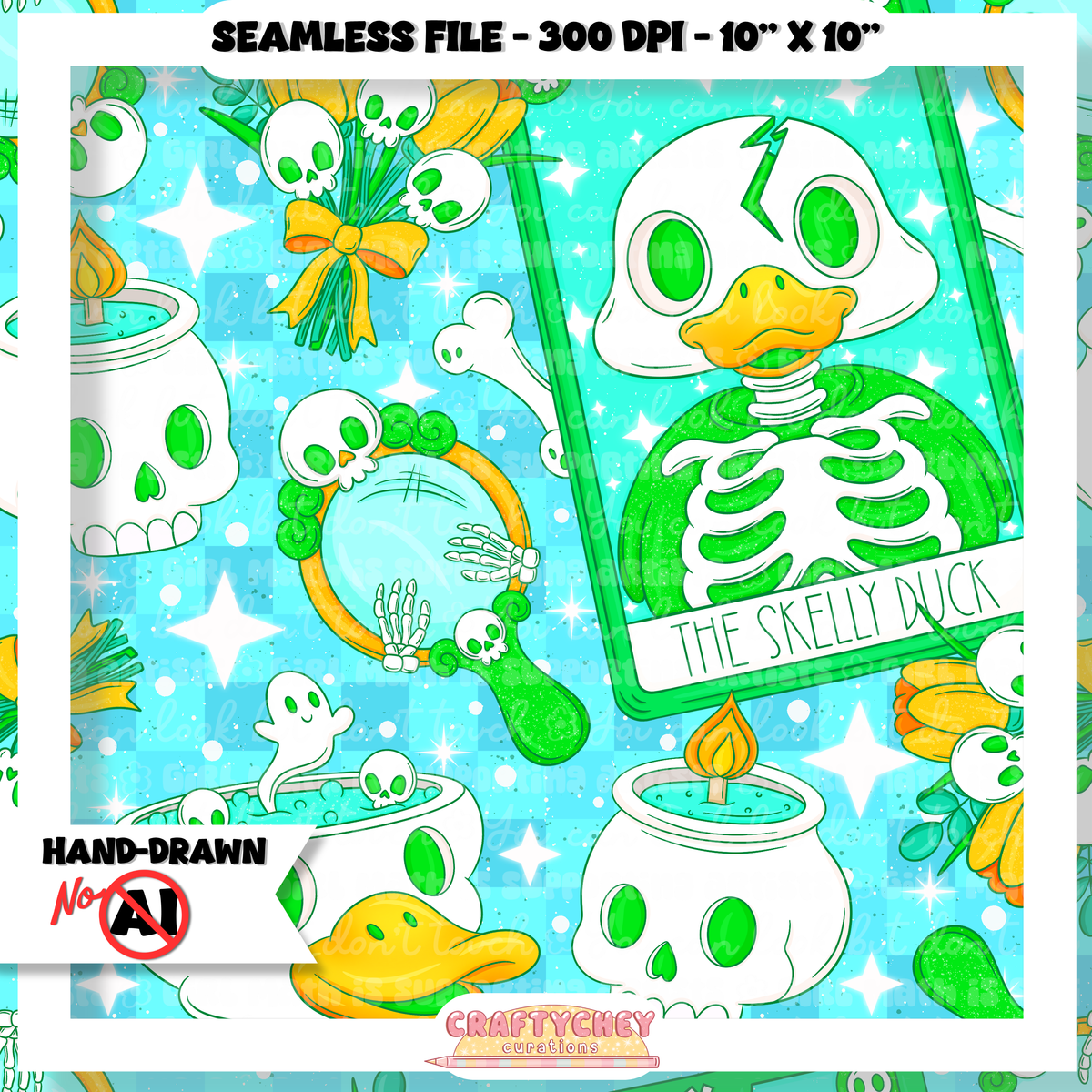 Skelly Duck Tarot : Green (Seamless + PNG)