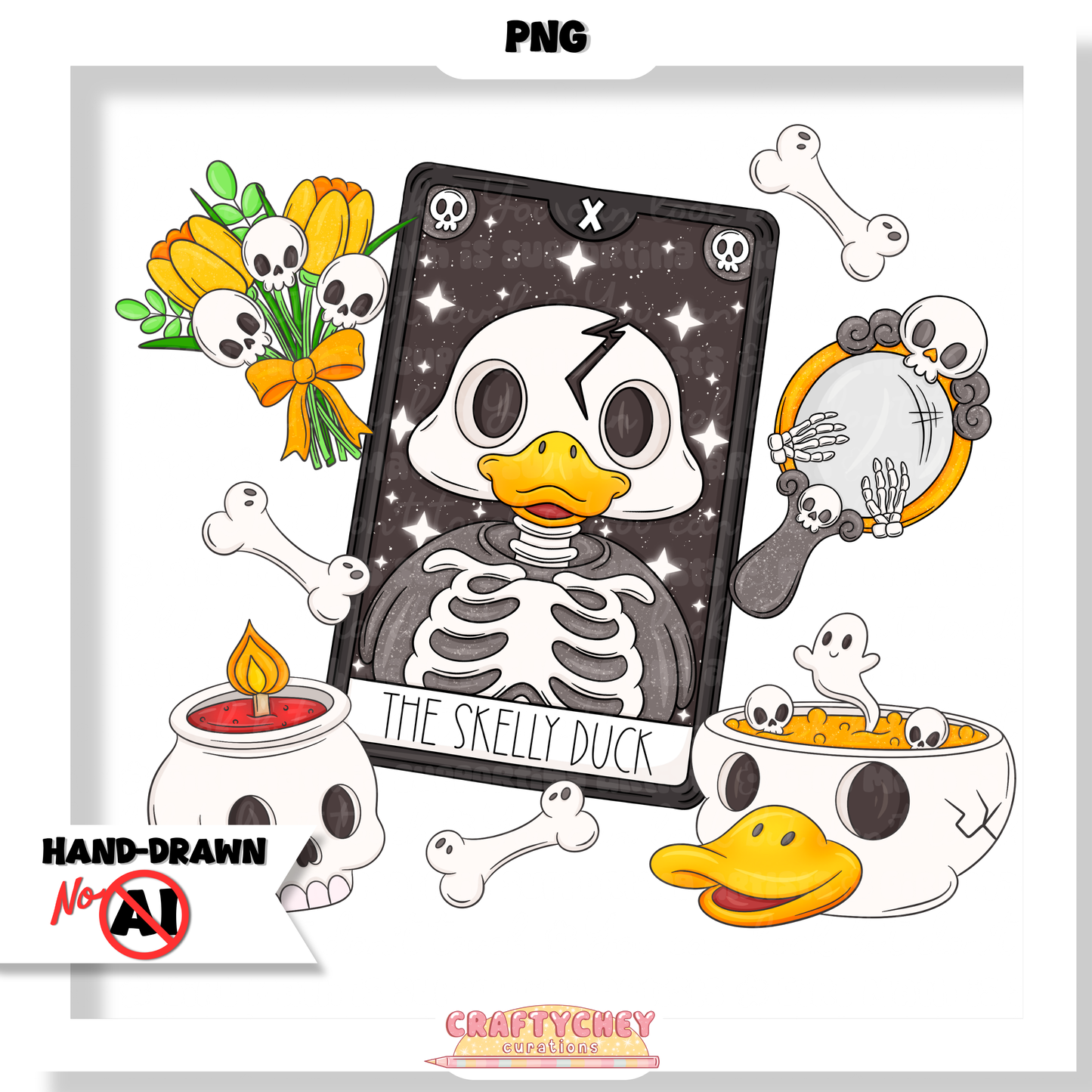 Skelly Duck Tarot : Black (Seamless + PNG)