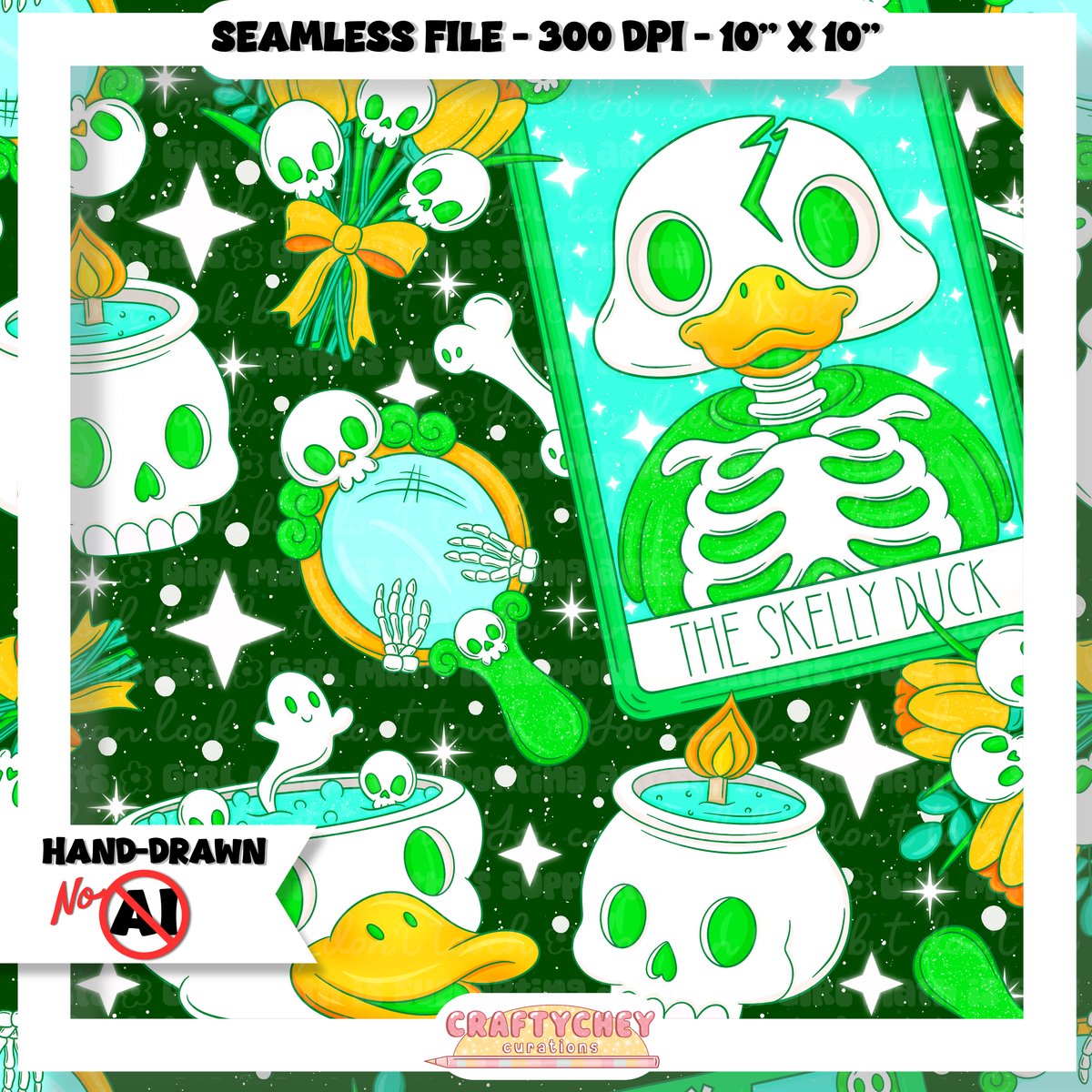 Skelly Duck Tarot : Green (Seamless + PNG)