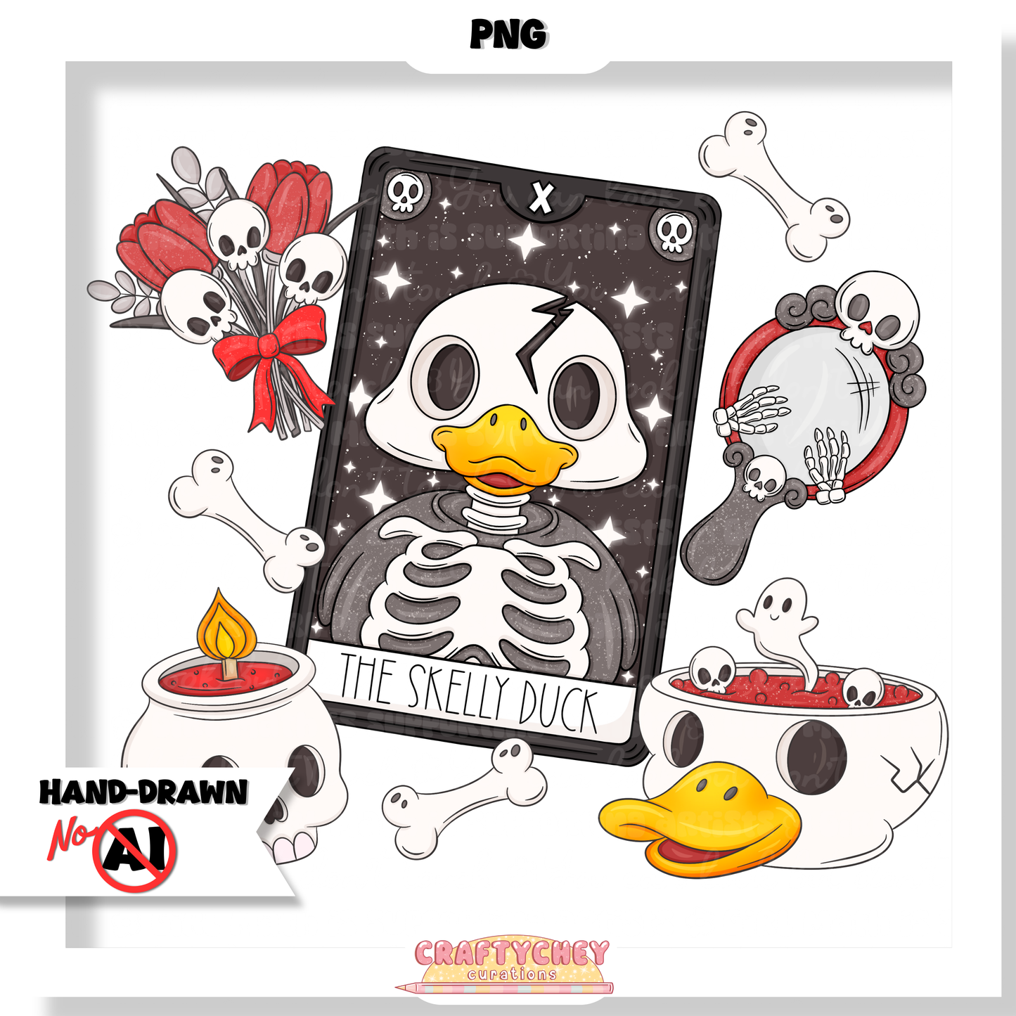 Skelly Duck Tarot : Black (Seamless + PNG)