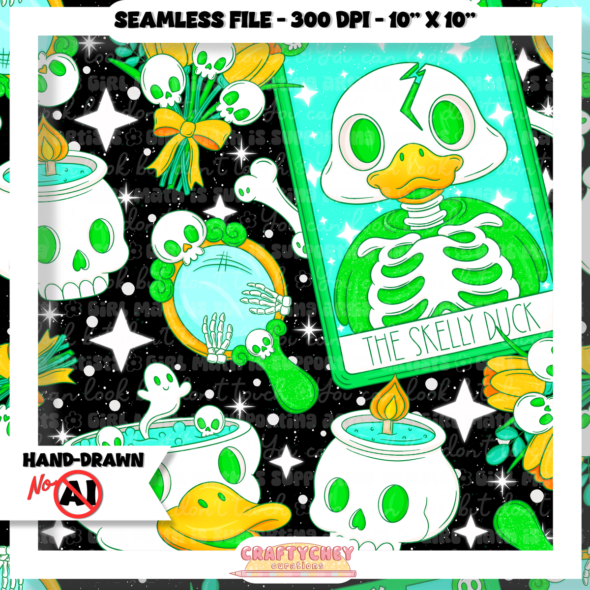 Skelly Duck Tarot : Green (Seamless + PNG)