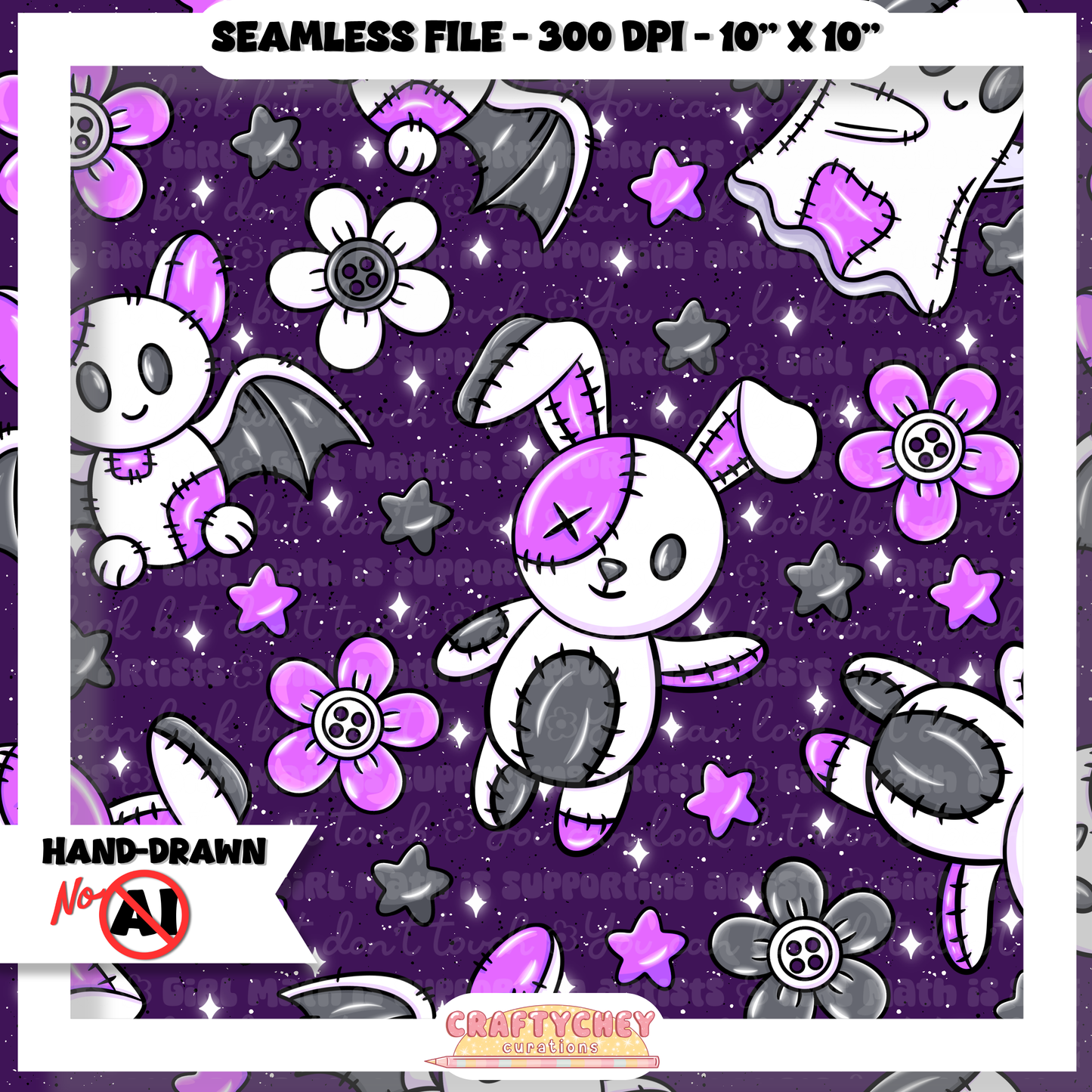 Patchwork Halloween Plushies (Seamless + PNG)