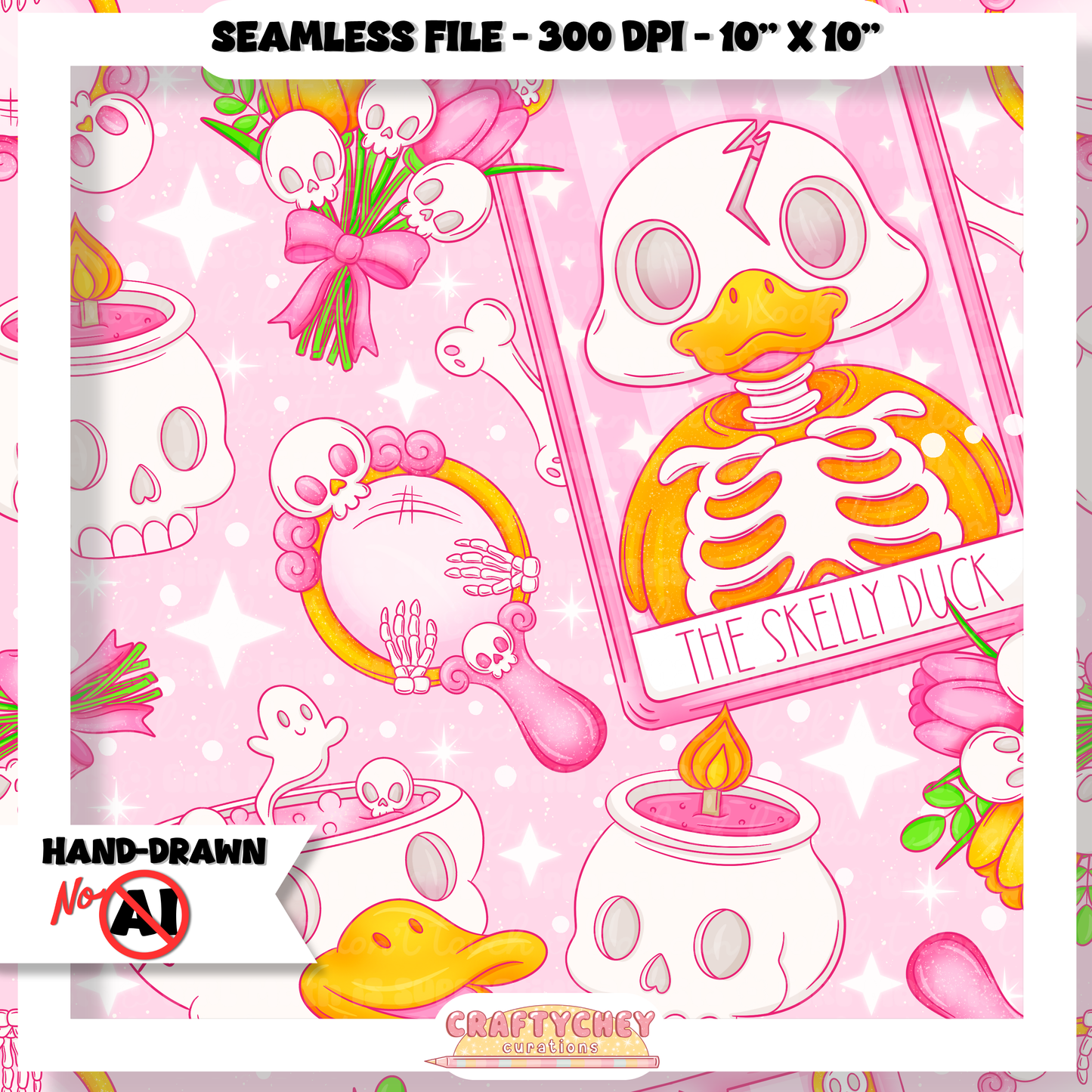 Skelly Duck Tarot : Pink (Seamless + PNG)