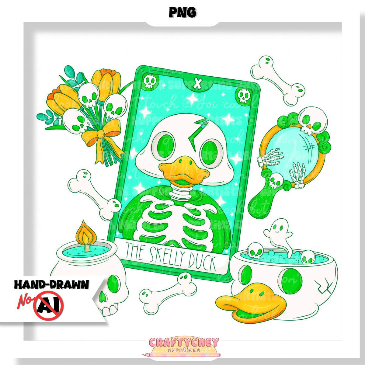 Skelly Duck Tarot : Green (Seamless + PNG)