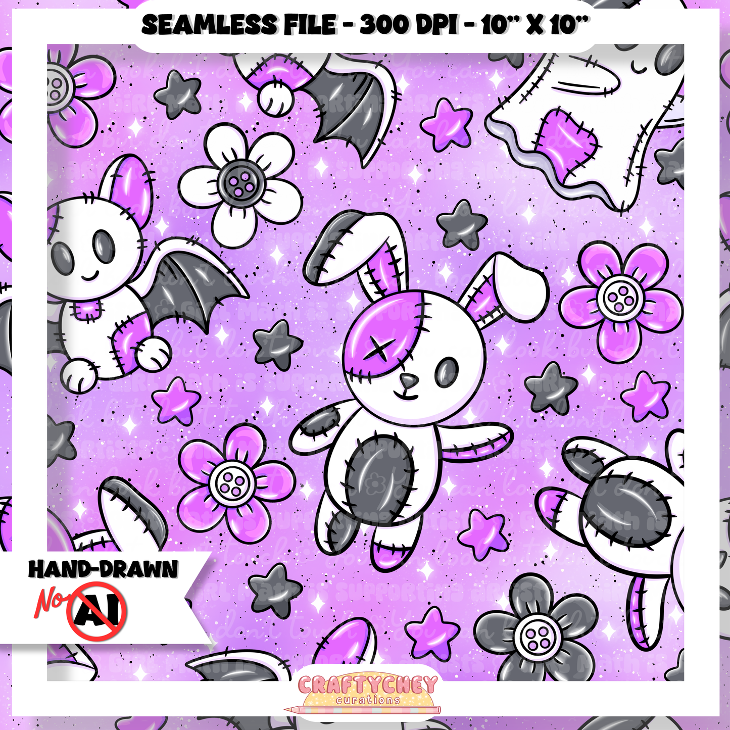 Patchwork Halloween Plushies (Seamless + PNG)