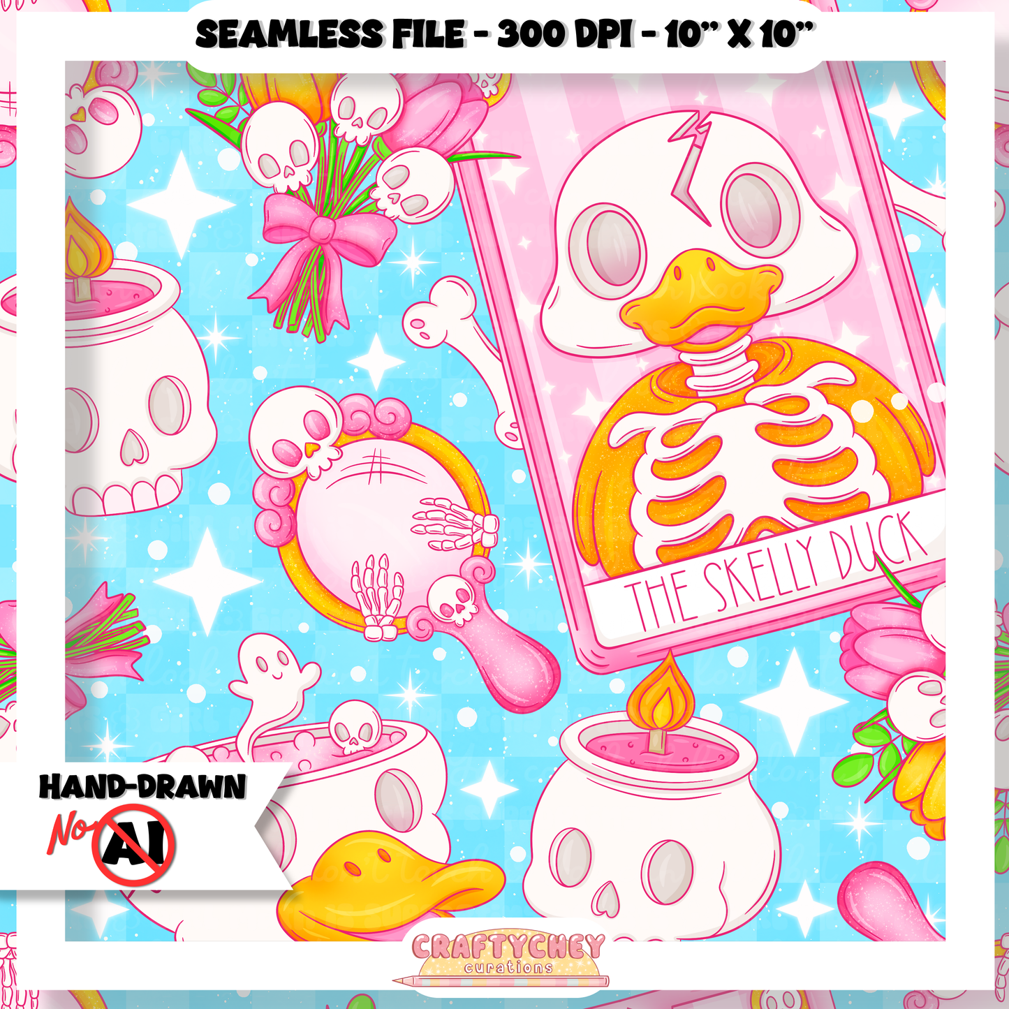 Skelly Duck Tarot : Pink (Seamless + PNG)