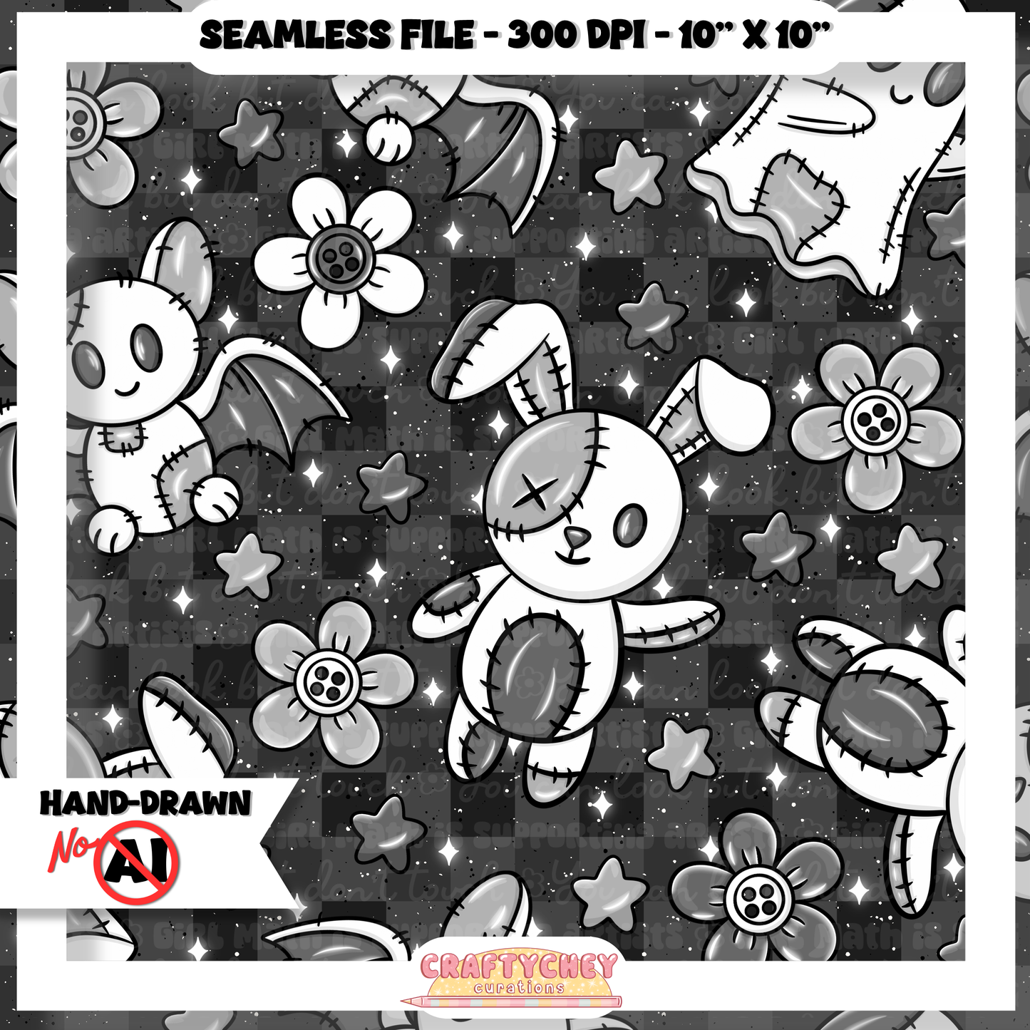 Patchwork Halloween Plushies (Seamless + PNG)
