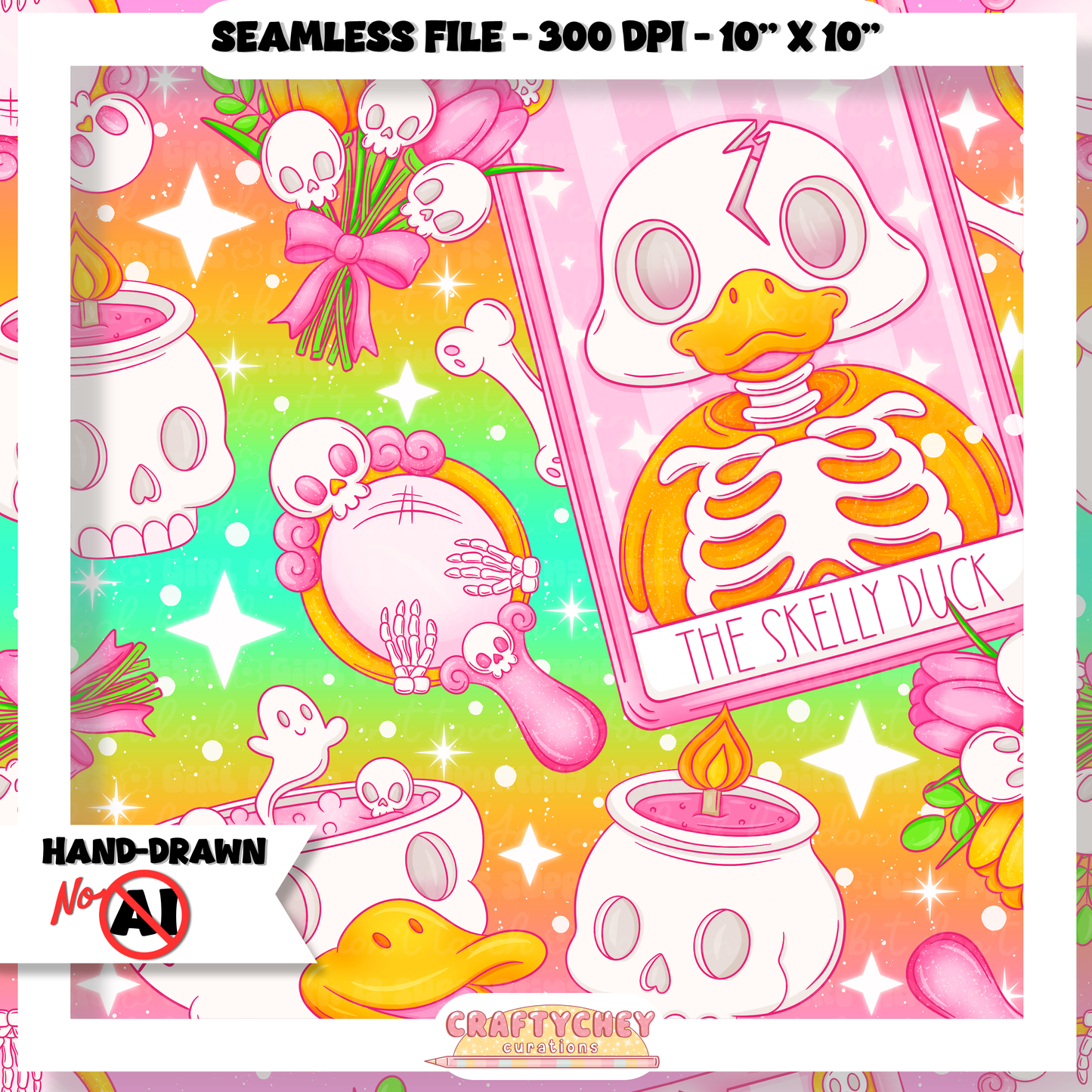 Skelly Duck Tarot : Pink (Seamless + PNG)