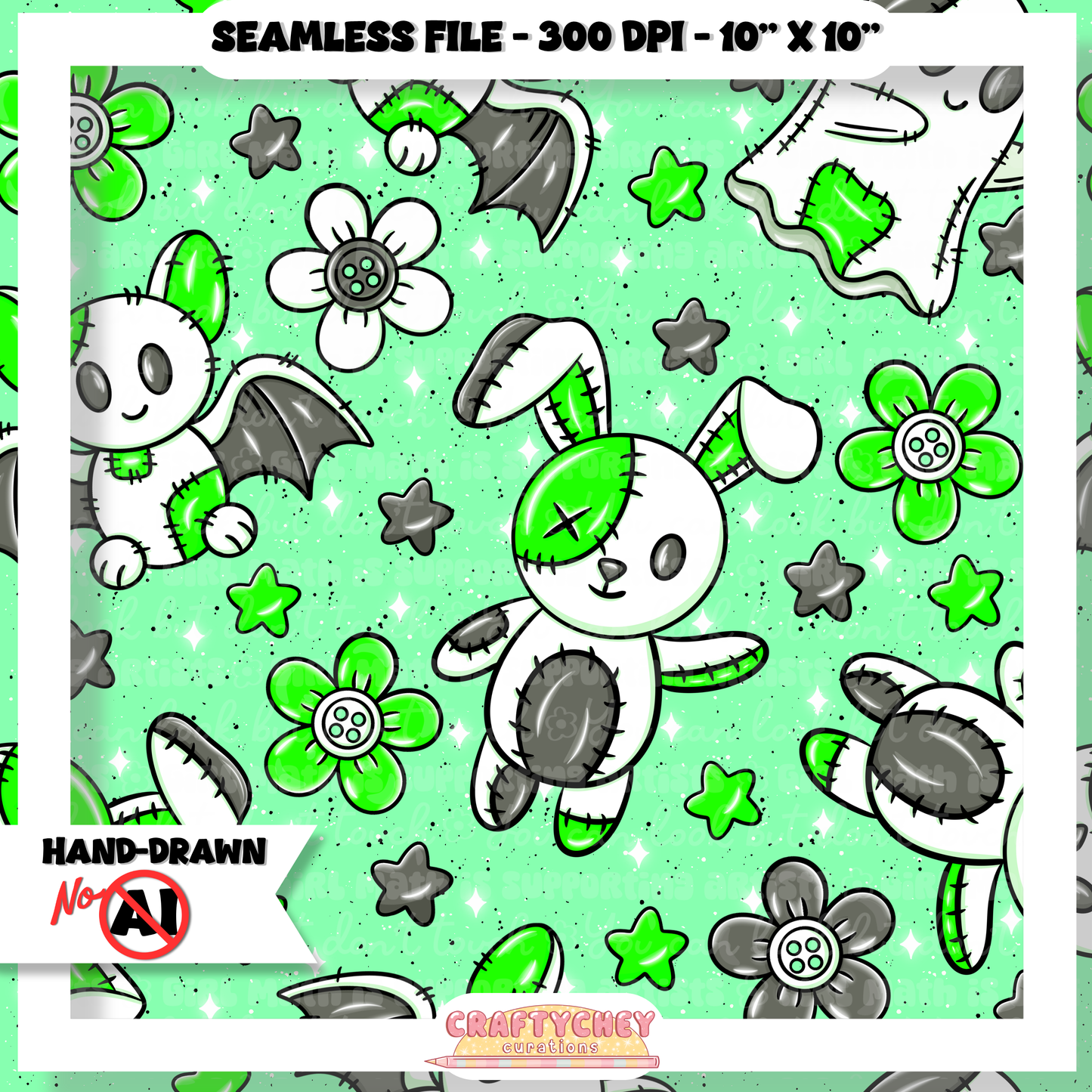 Patchwork Halloween Plushies (Seamless + PNG)