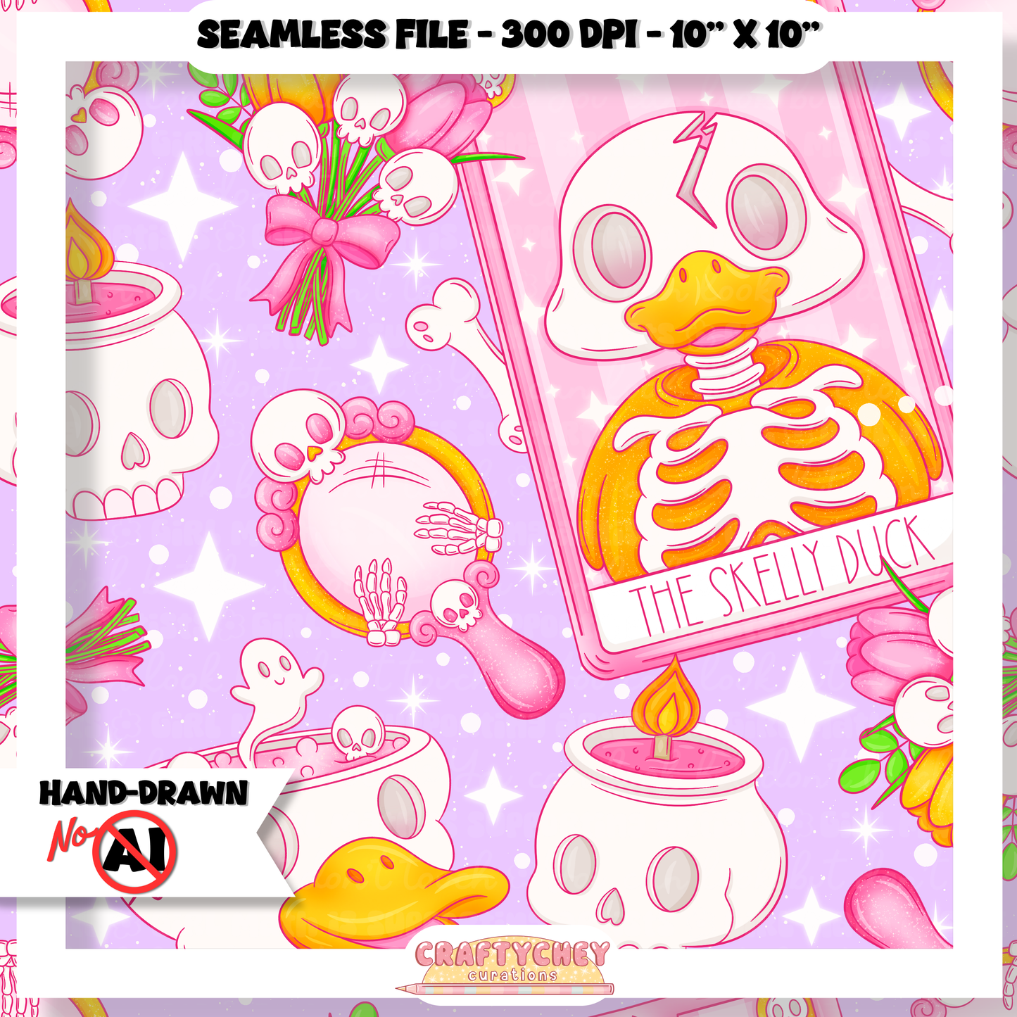 Skelly Duck Tarot : Pink (Seamless + PNG)
