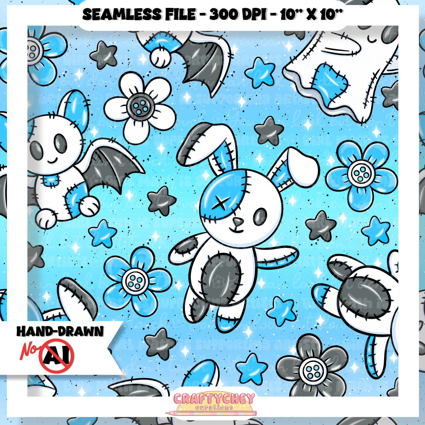 Patchwork Halloween Plushies (Seamless + PNG)