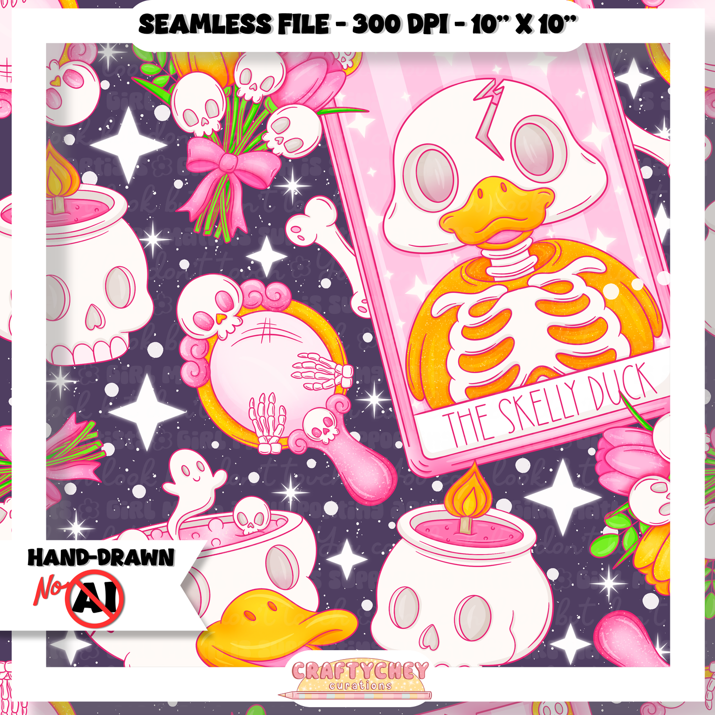 Skelly Duck Tarot : Pink (Seamless + PNG)