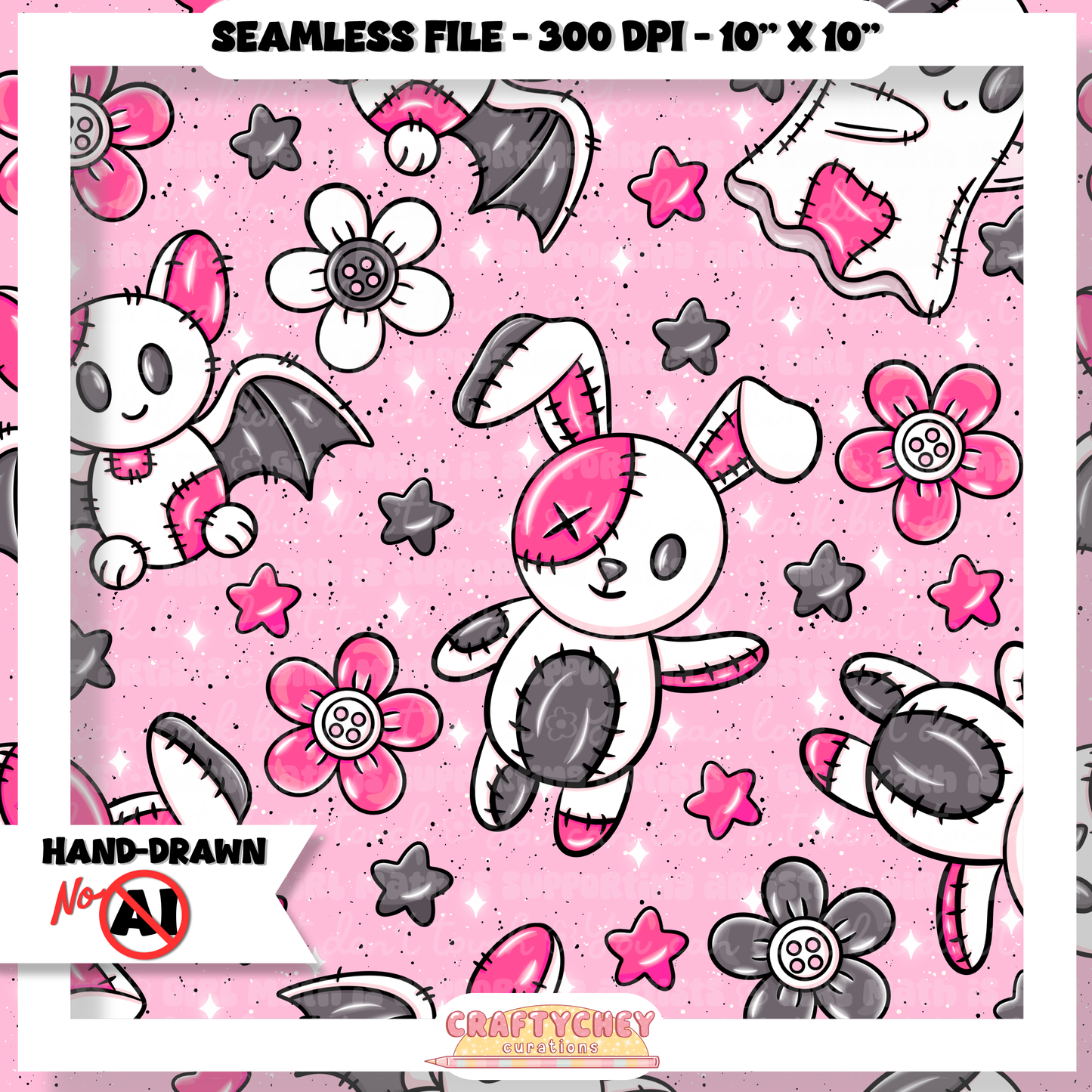 Patchwork Halloween Plushies (Seamless + PNG)
