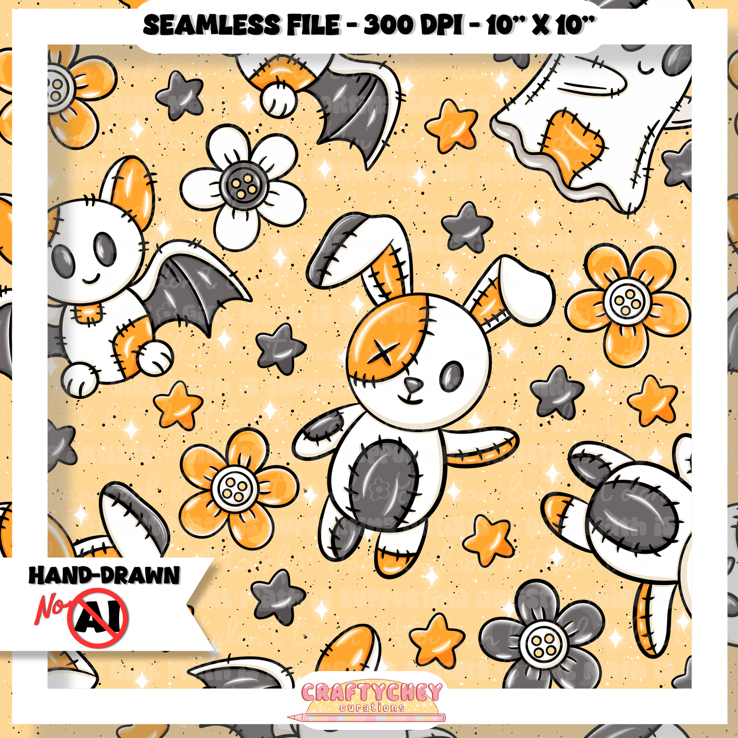Patchwork Halloween Plushies (Seamless + PNG)