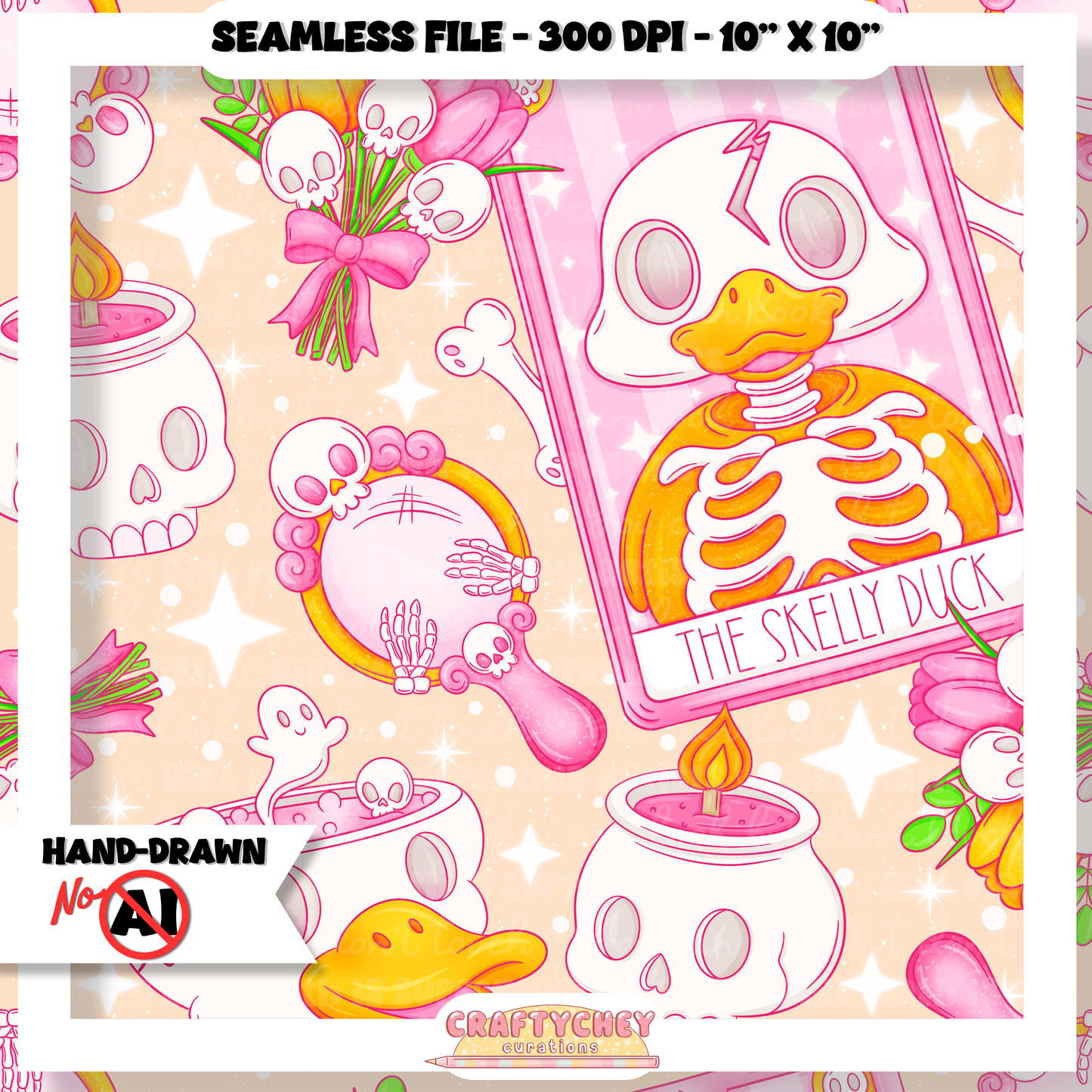 Skelly Duck Tarot : Pink (Seamless + PNG)