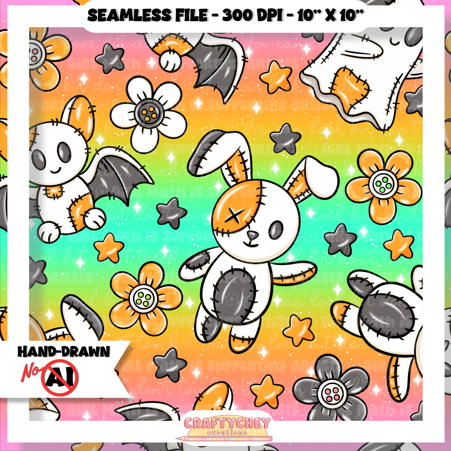 Patchwork Halloween Plushies (Seamless + PNG)