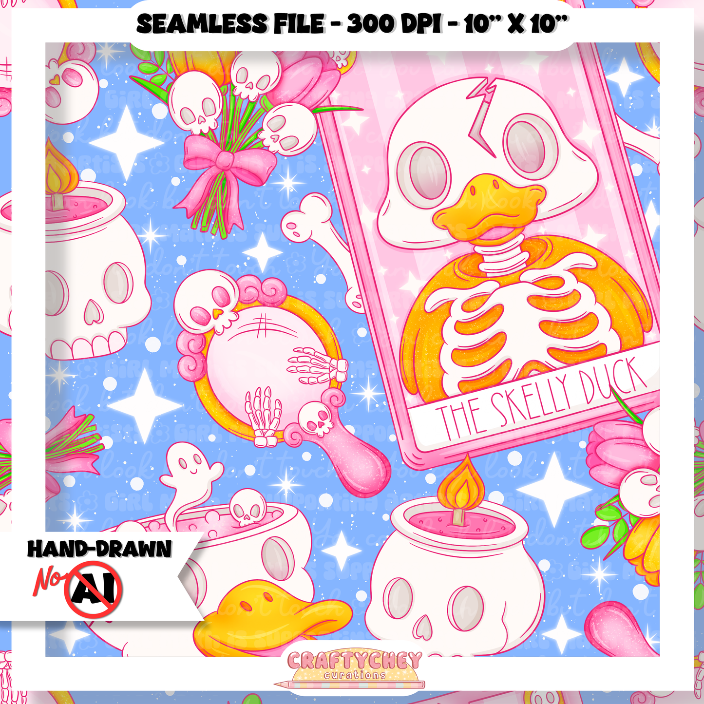 Skelly Duck Tarot : Pink (Seamless + PNG)