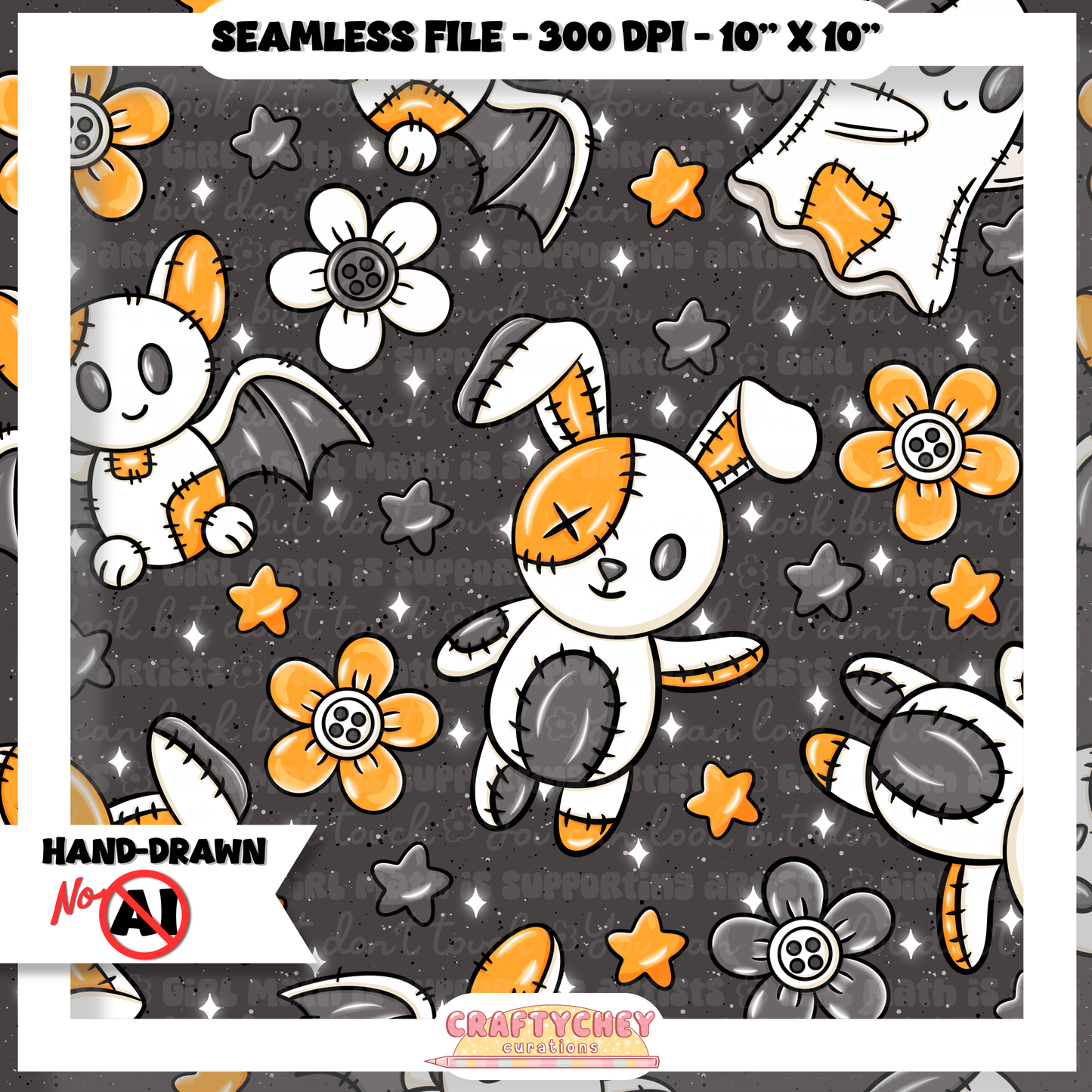 Patchwork Halloween Plushies (Seamless + PNG)