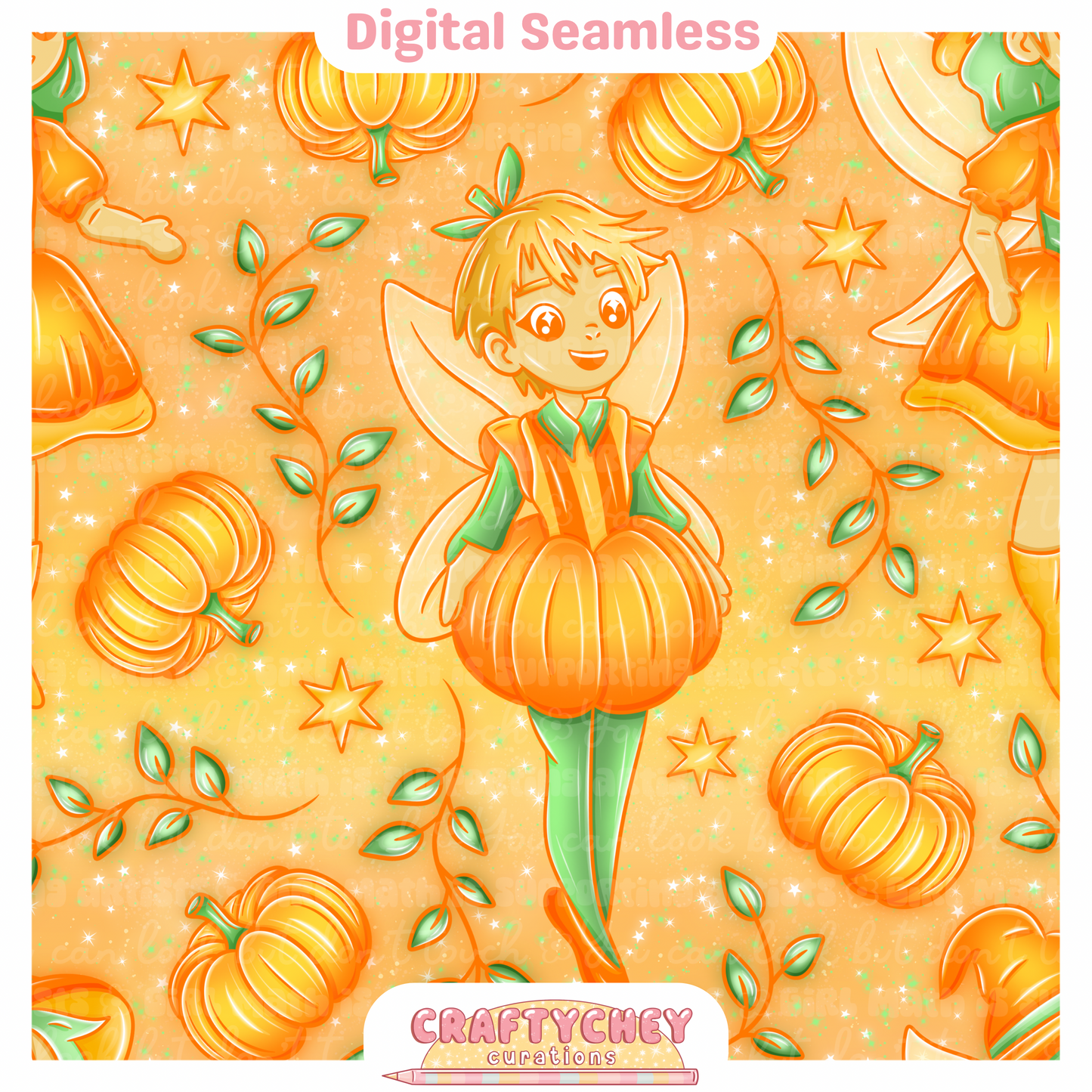 Pumpkin Fairies (Seamless + PNG)