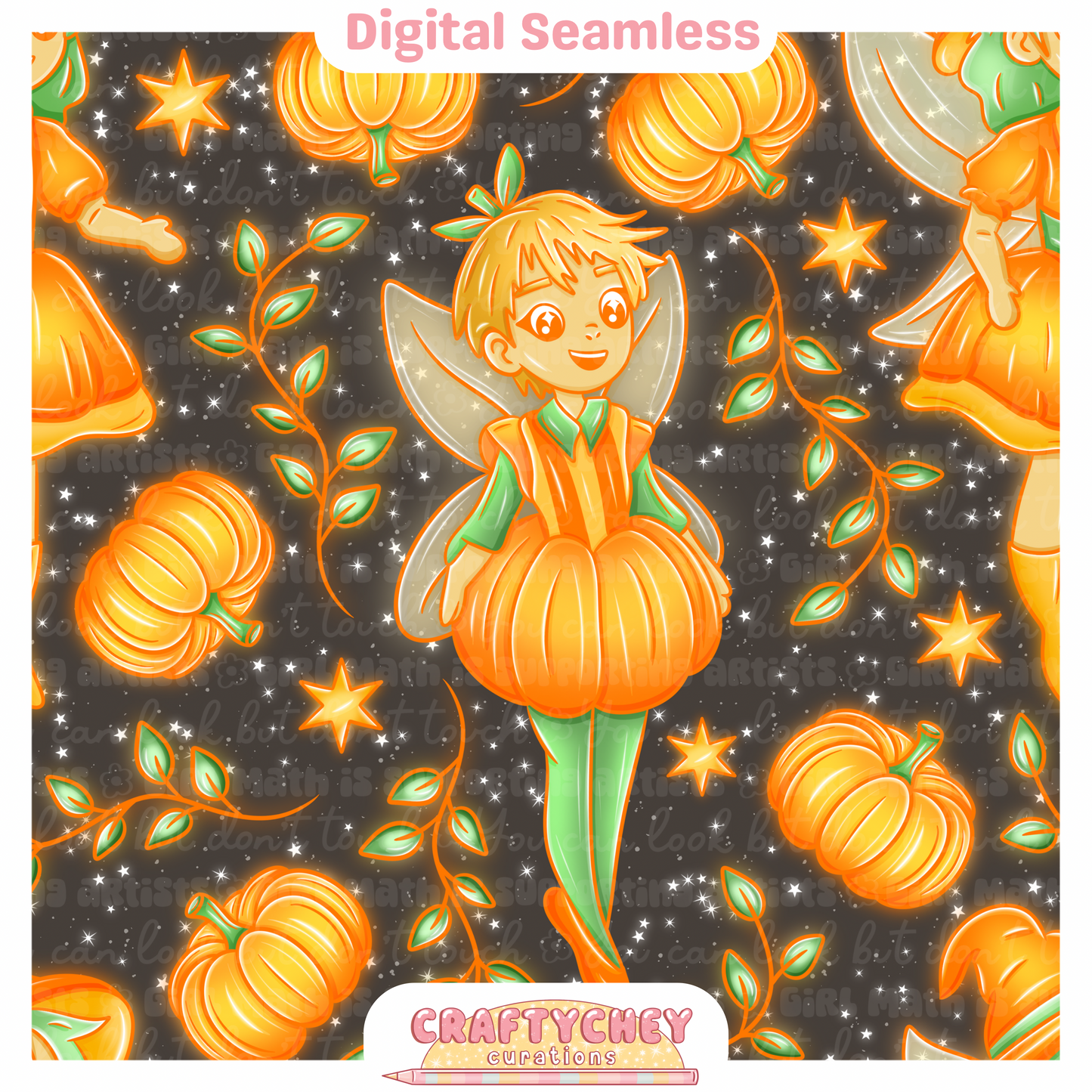 Pumpkin Fairies (Seamless + PNG)