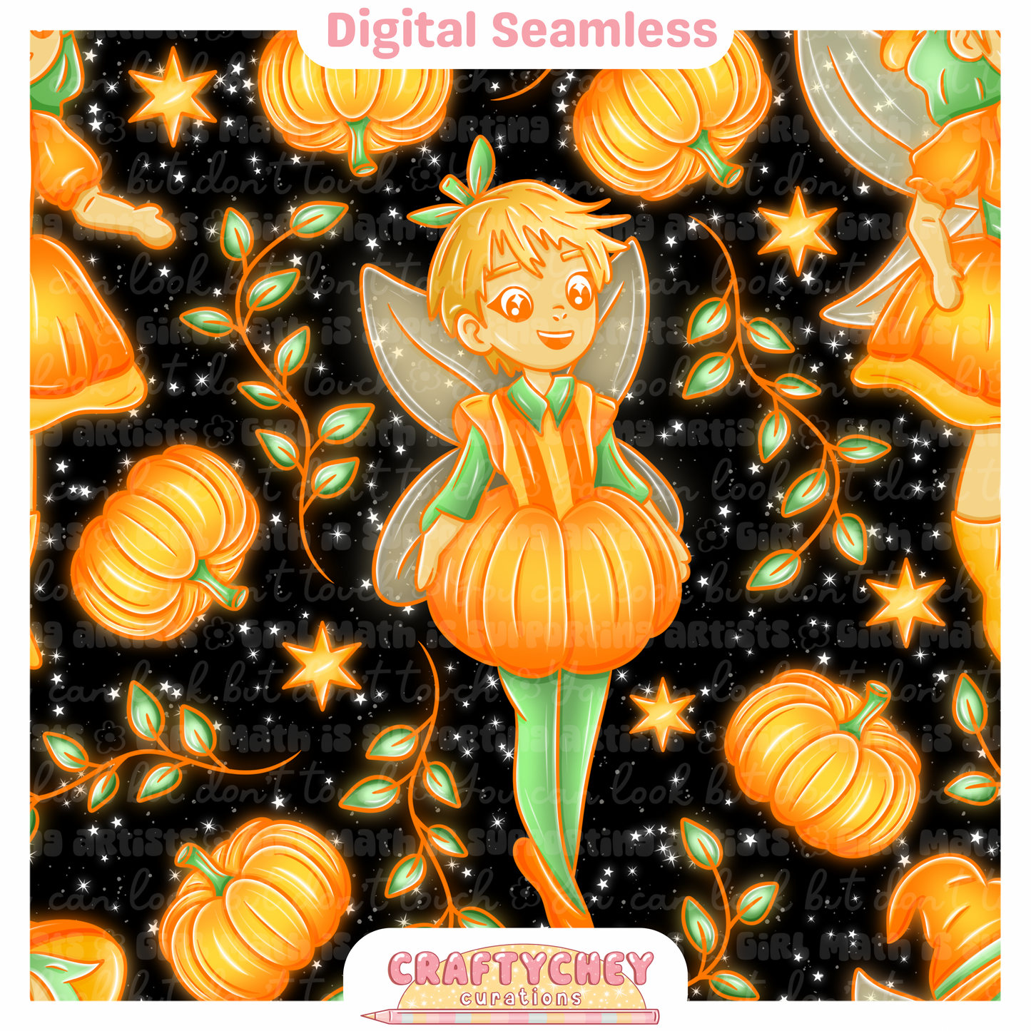 Pumpkin Fairies (Seamless + PNG)