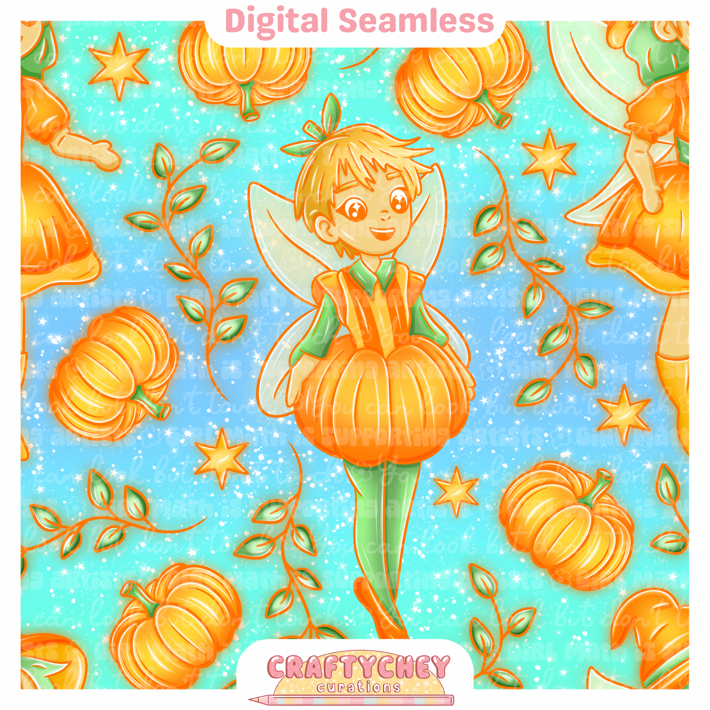 Pumpkin Fairies (Seamless + PNG)