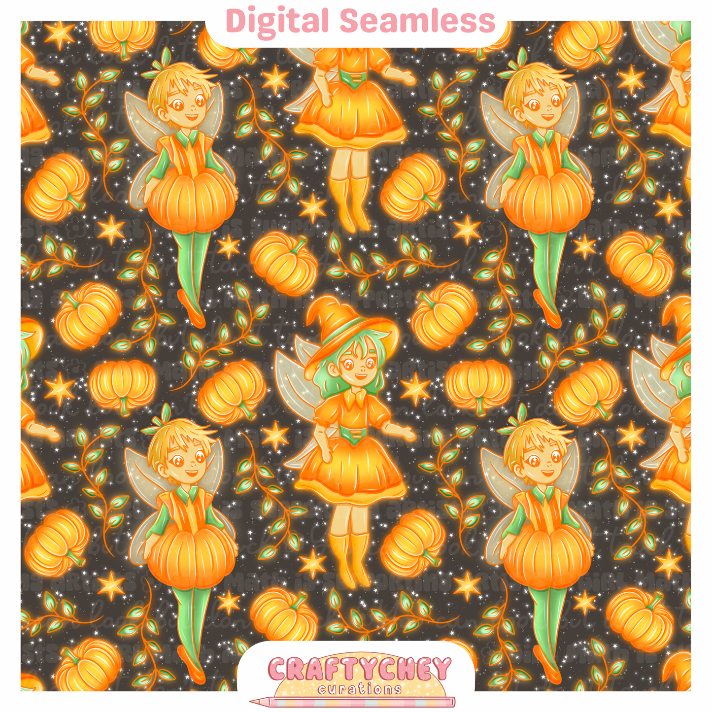 Pumpkin Fairies (Seamless + PNG)