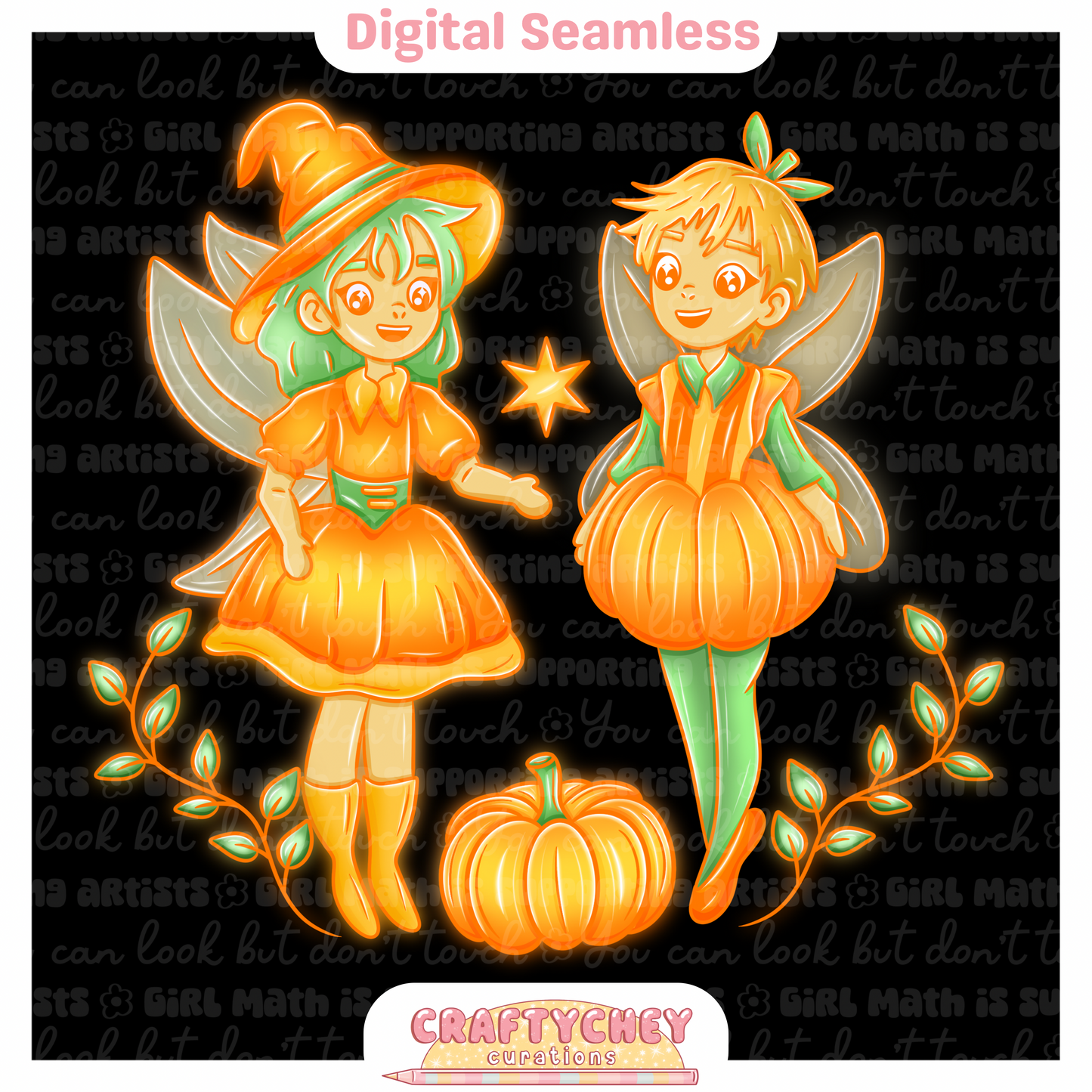 Pumpkin Fairies (Seamless + PNG)
